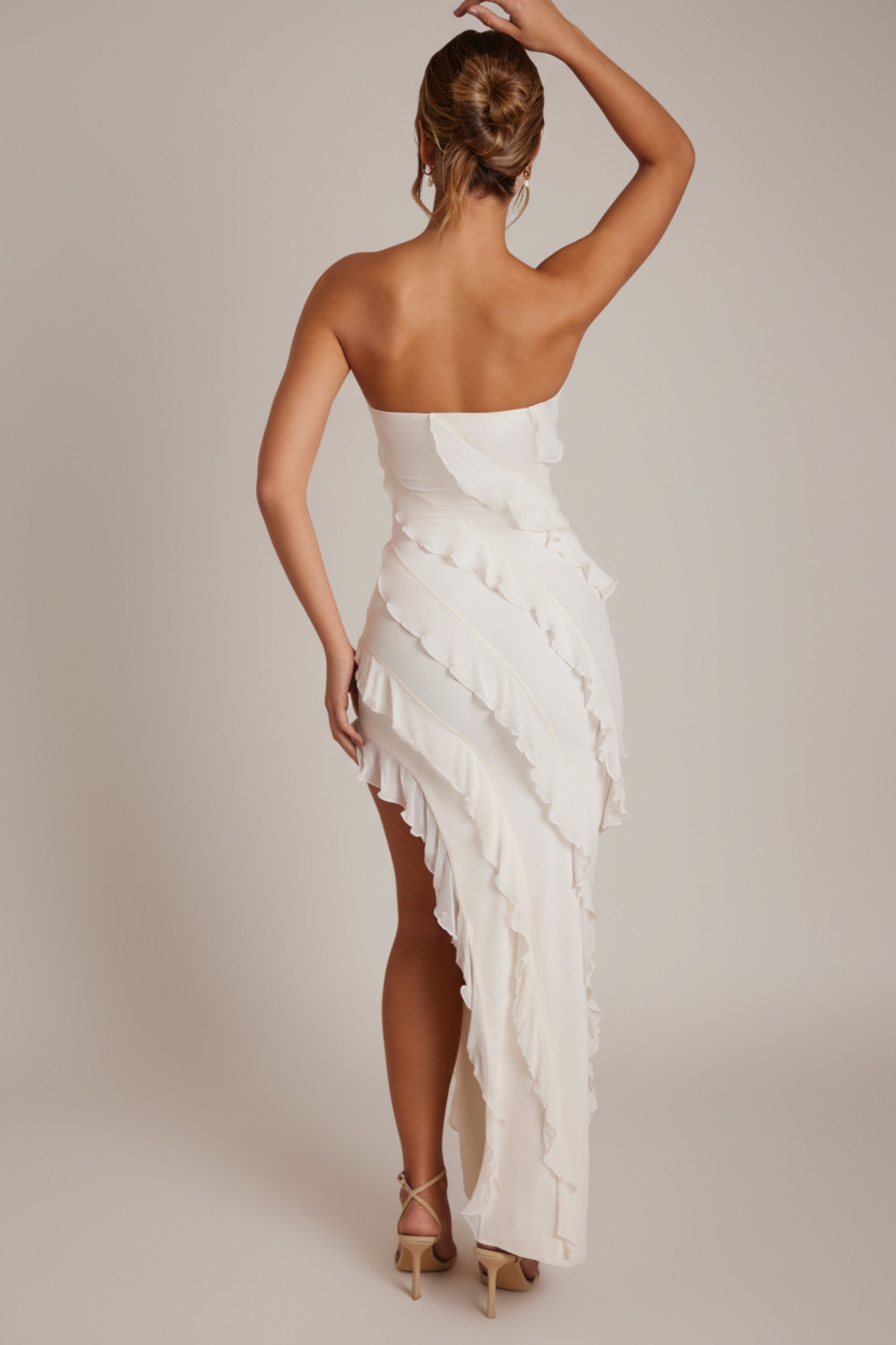 Bandeau Ruffle Detail Maxi Dress in Ivory - 10 | Oh Polly Bandeau Ruffle Detail Maxi Dress in Ivory - 10 | Oh Polly