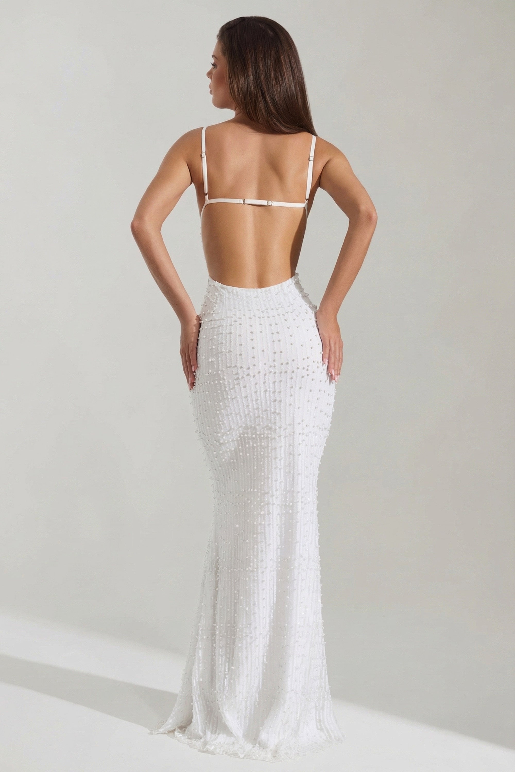Embellished Cowl-Neck Backless Maxi Dress in White - 4 | Oh Polly Embellished Cowl-Neck Backless Maxi Dress in White - 4 | Oh Polly