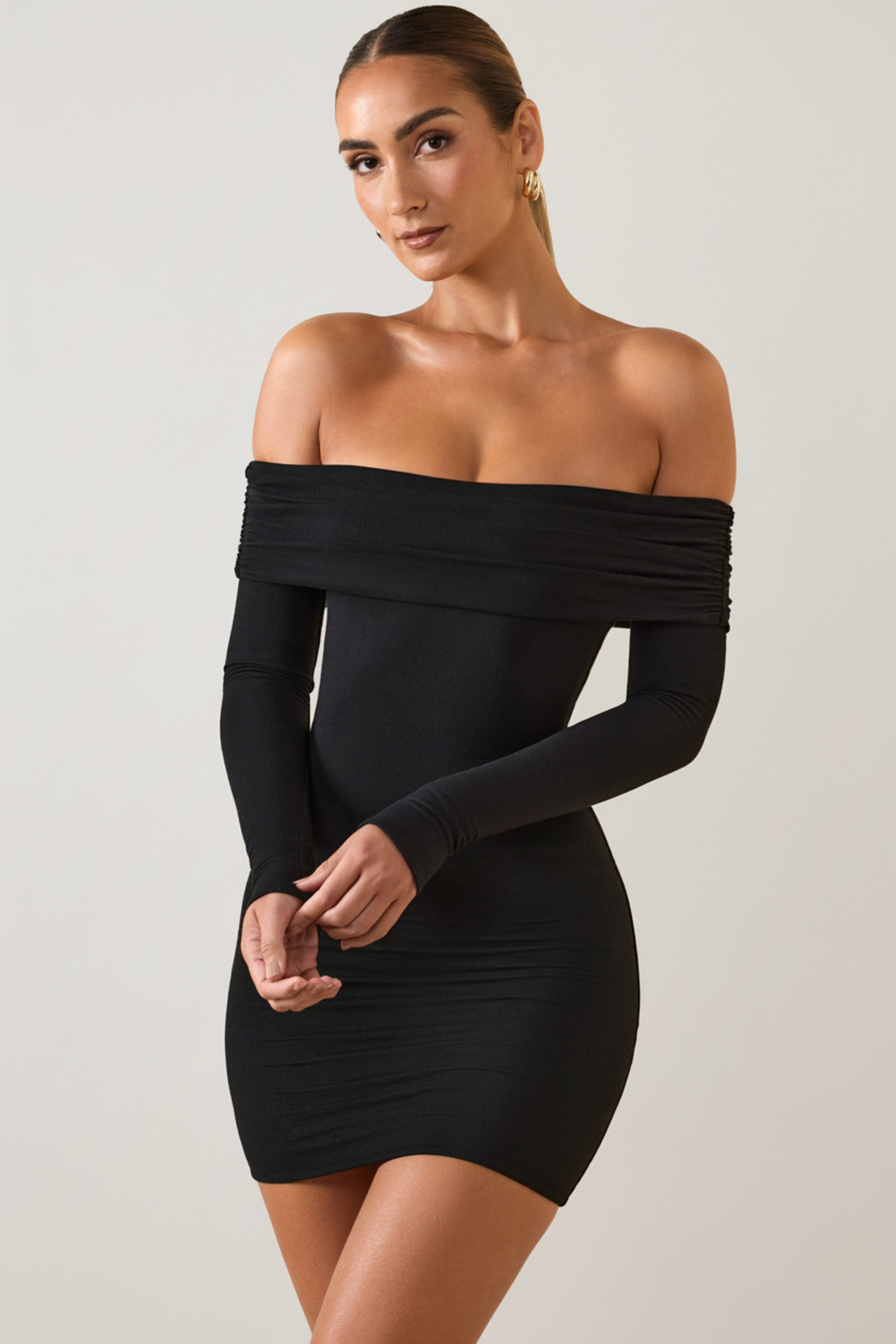 Oriana Modal Off-Shoulder Mini Dress in Black