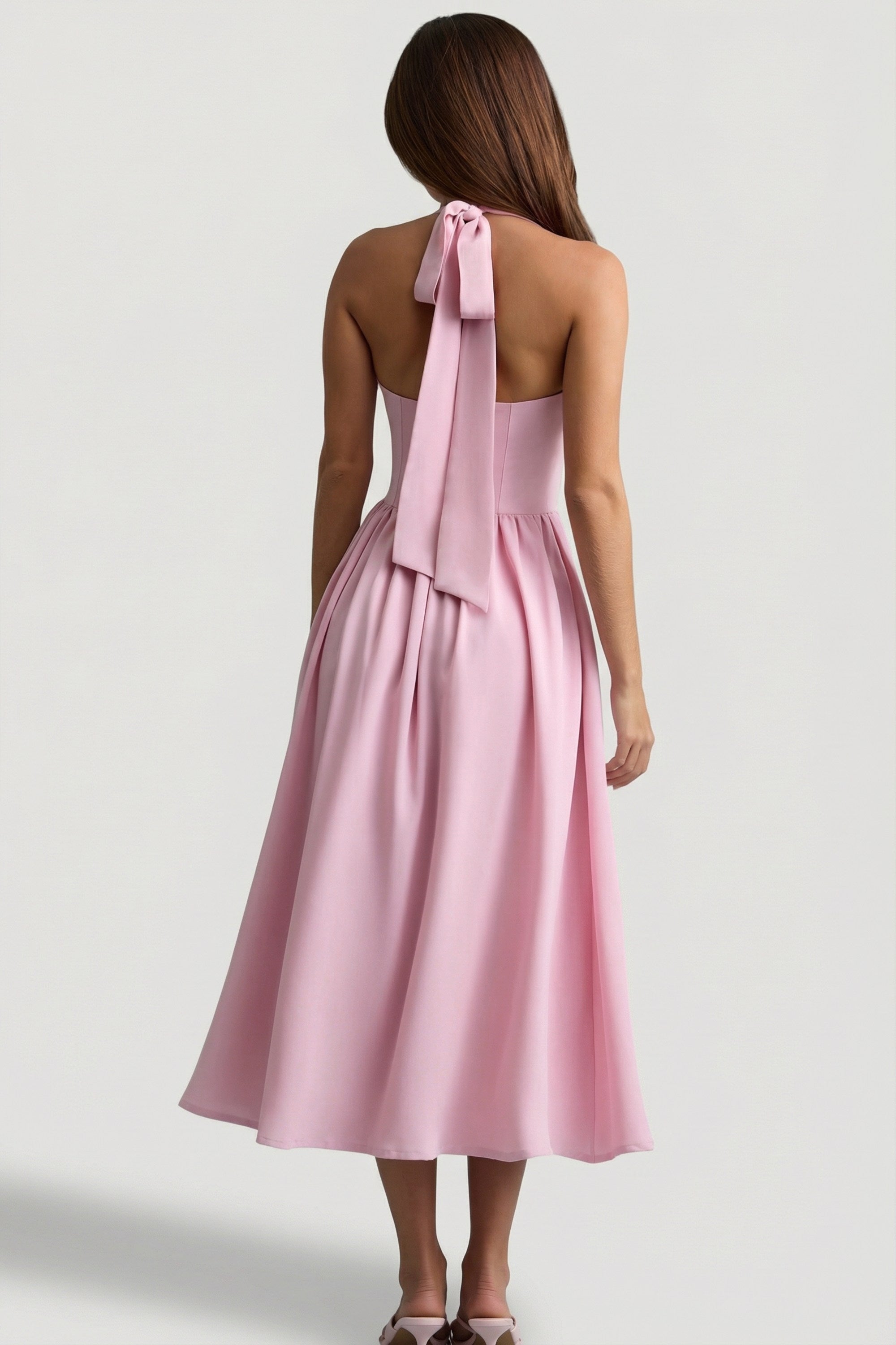 Orlena Button-Detail Halterneck Midaxi Dress in Soft Pink