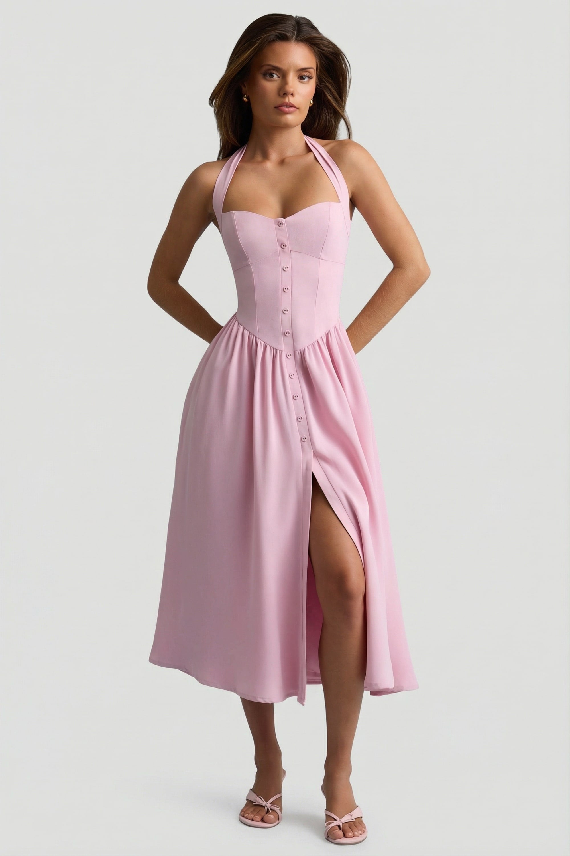 open lace back dress Mirabel Cowl-Neck A-Line Mini Dress in Baby Pink – Oh Polly US main image 0