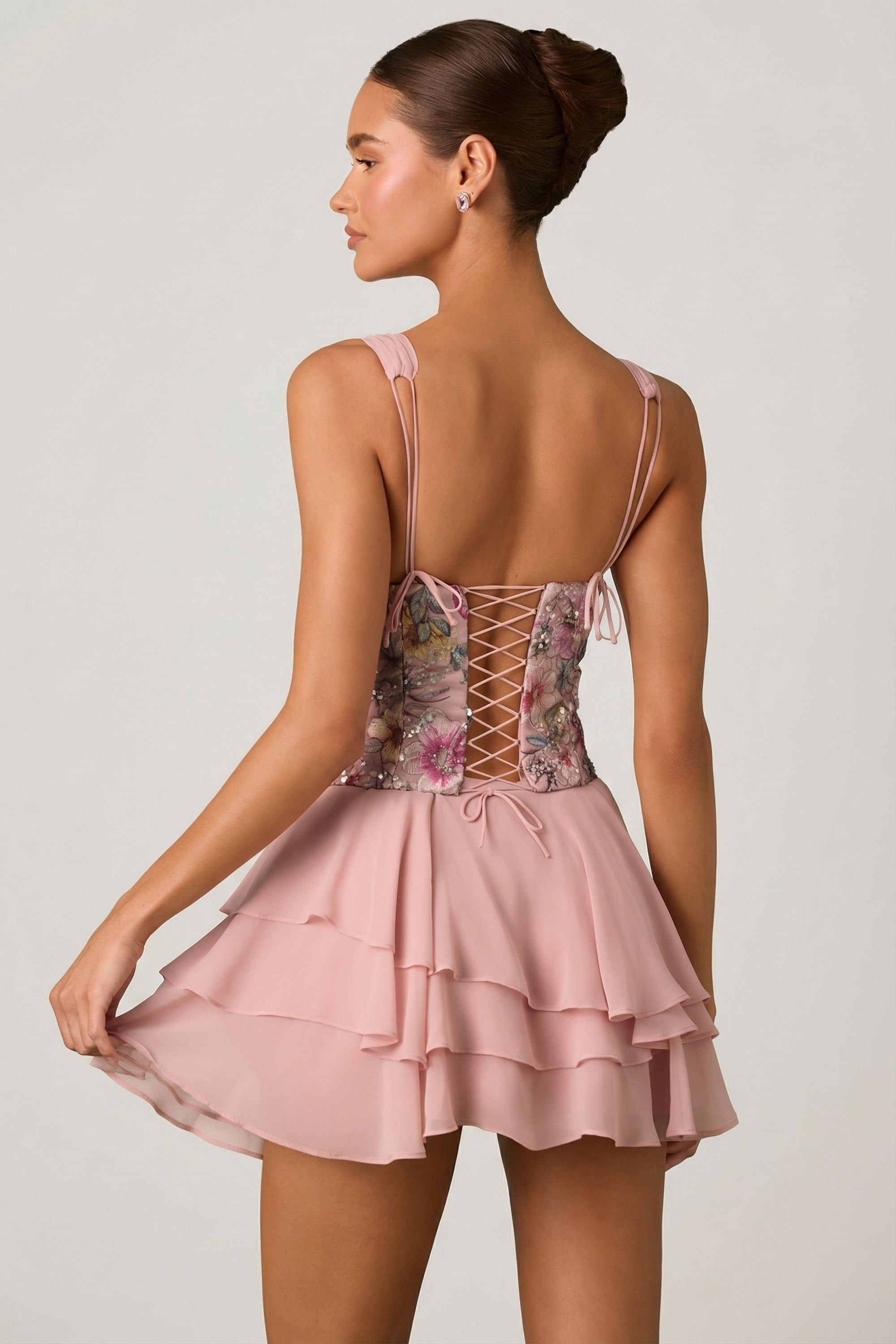 Embellished Ruffled Corset Mini Dress in Floral Pink - 6 | Oh Polly Embellished Ruffled Corset Mini Dress in Floral Pink - 6 | Oh Polly