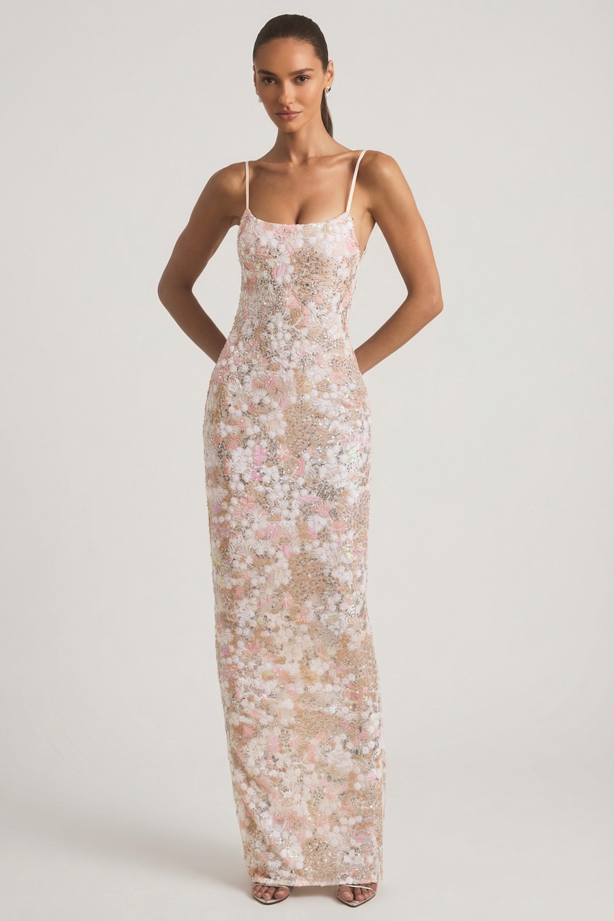 Tavira Embellished Scoop-Neck Backless Maxi Dress in Ivory