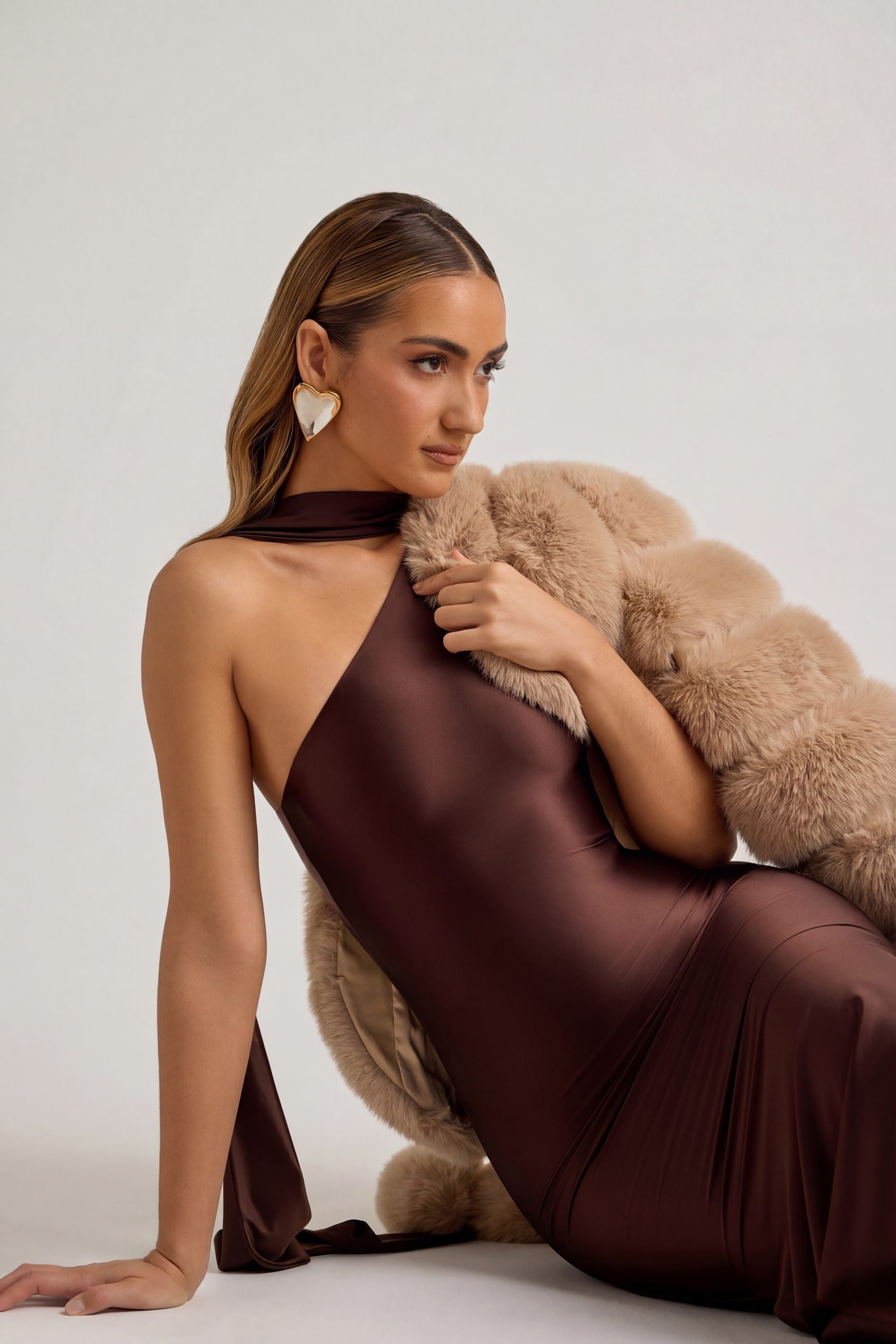 Shaya Asymmetric Scarf-Detail Midaxi Dress in Chocolate Brown Oh Polly US Shaya Asymmetric Scarf-Detail Midaxi Dress in Chocolate Brown Oh Polly US
