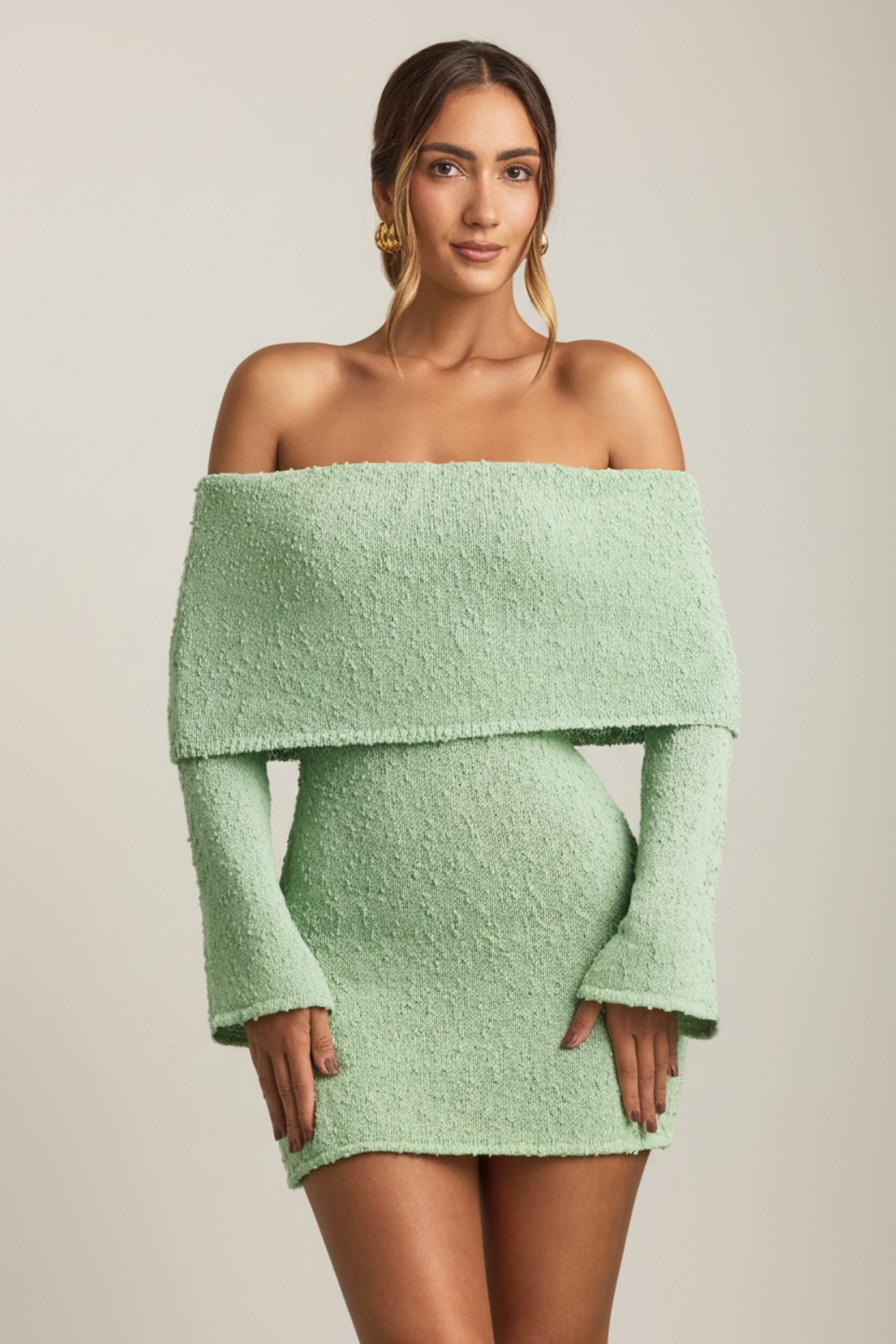 green off the shoulder mini dress Green Off Shoulder Dress Mini main image 1