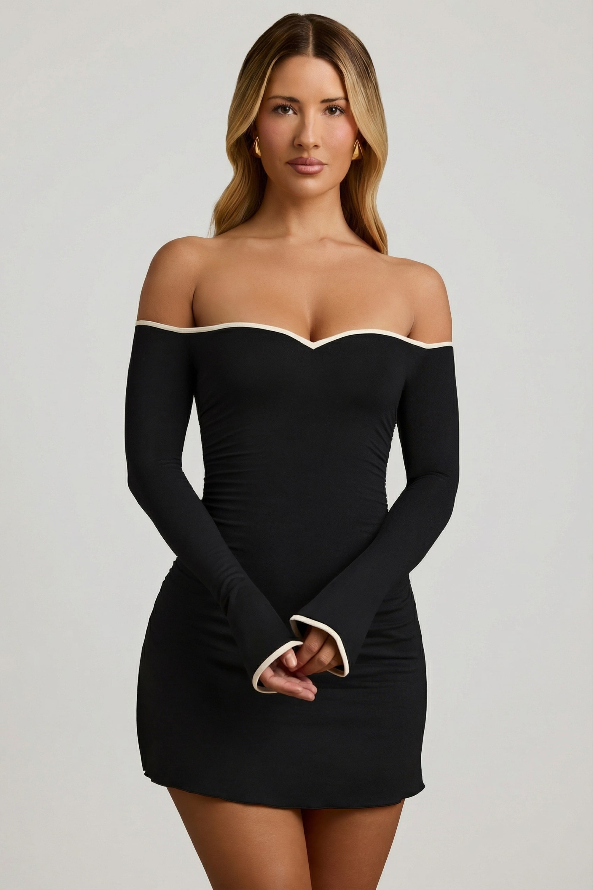 Stasia Modal Off-Shoulder A-Line Mini Dress in Black