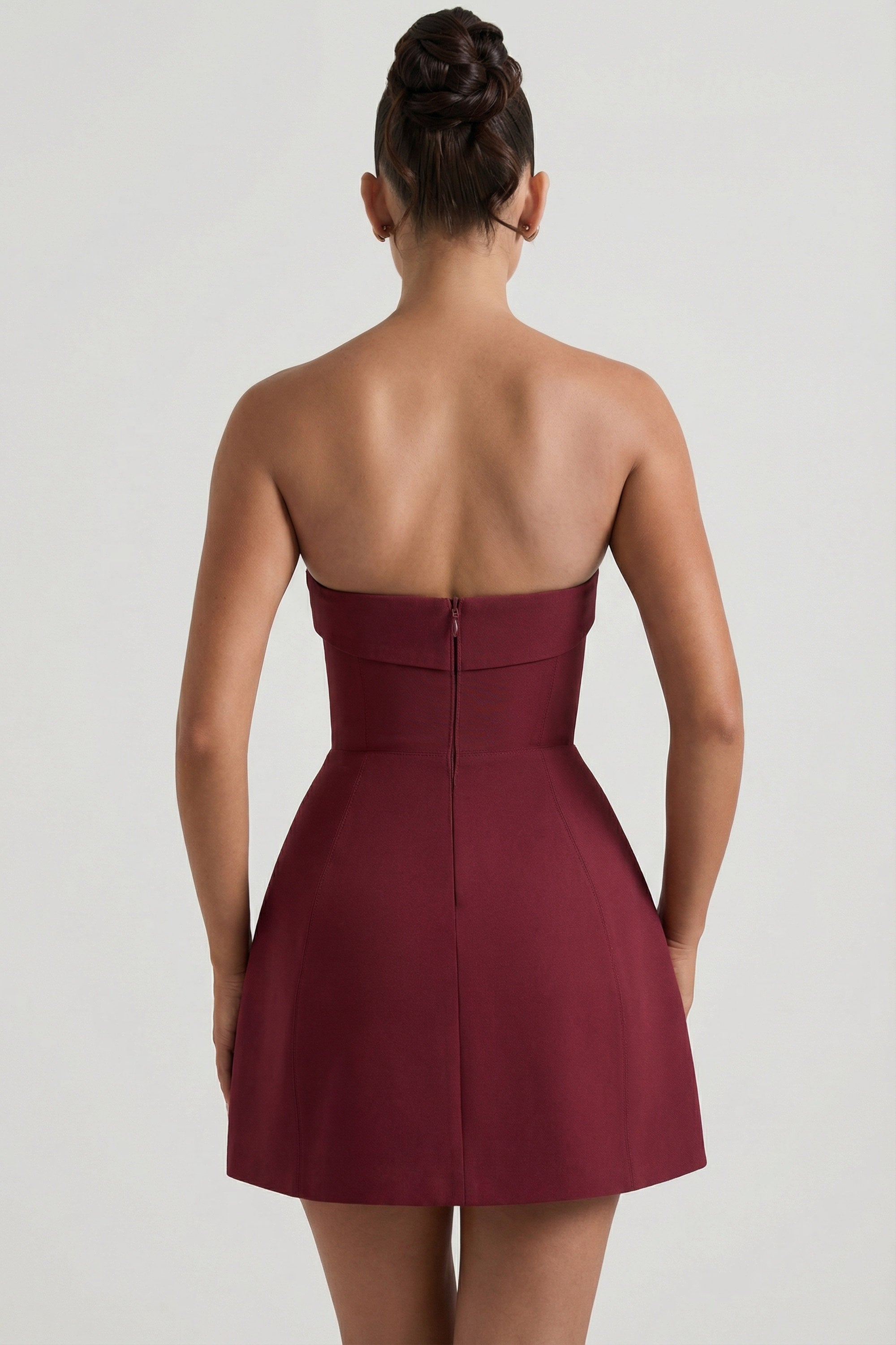 Taia Foldover-Neck Structured Tulip Mini Dress in Wine Red | Oh Polly Taia Foldover-Neck Structured Tulip Mini Dress in Wine Red | Oh Polly