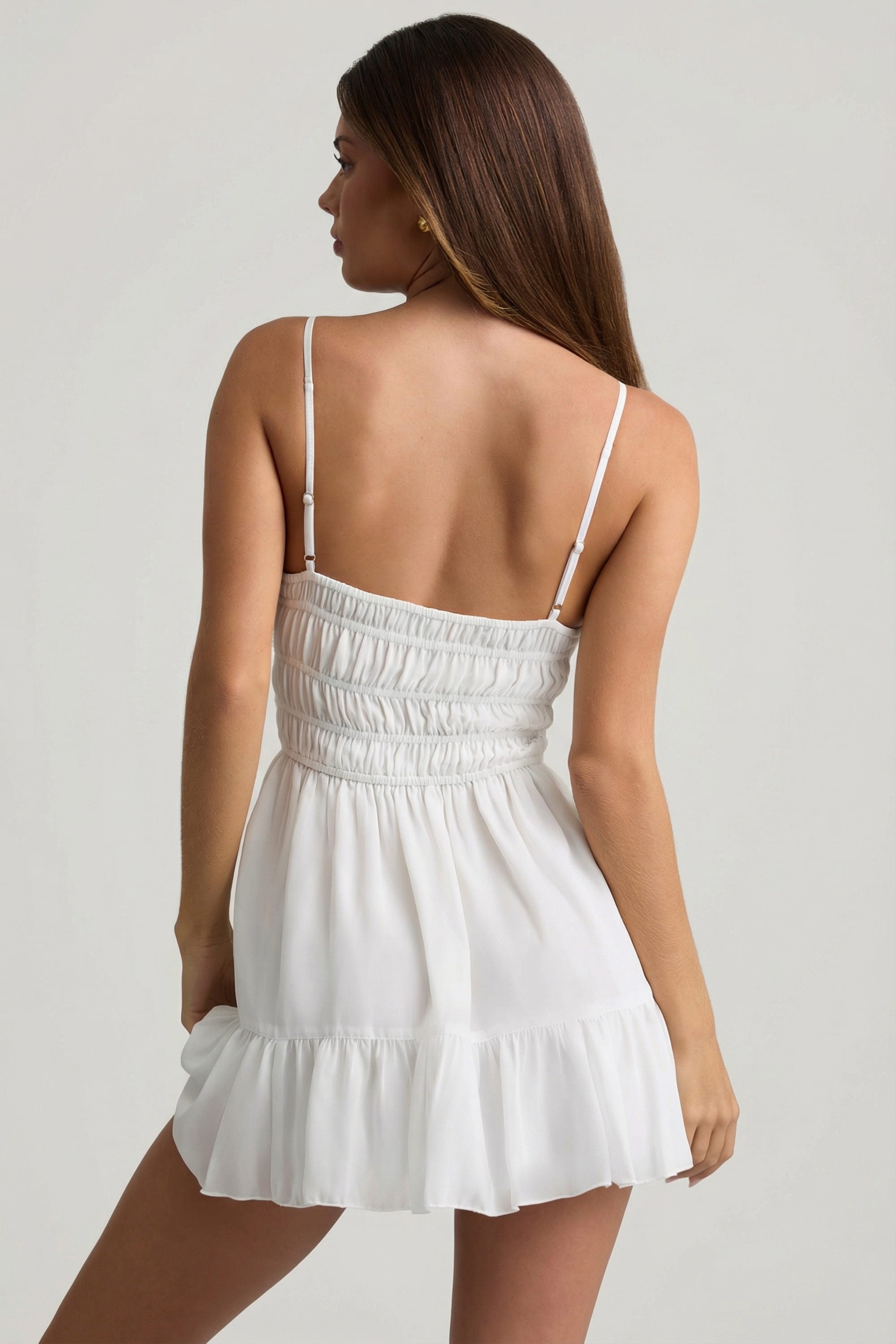 Tessara Shirred Camisole Mini Dress in White | Oh Polly 4 Tessara Shirred Camisole Mini Dress in White | Oh Polly 4