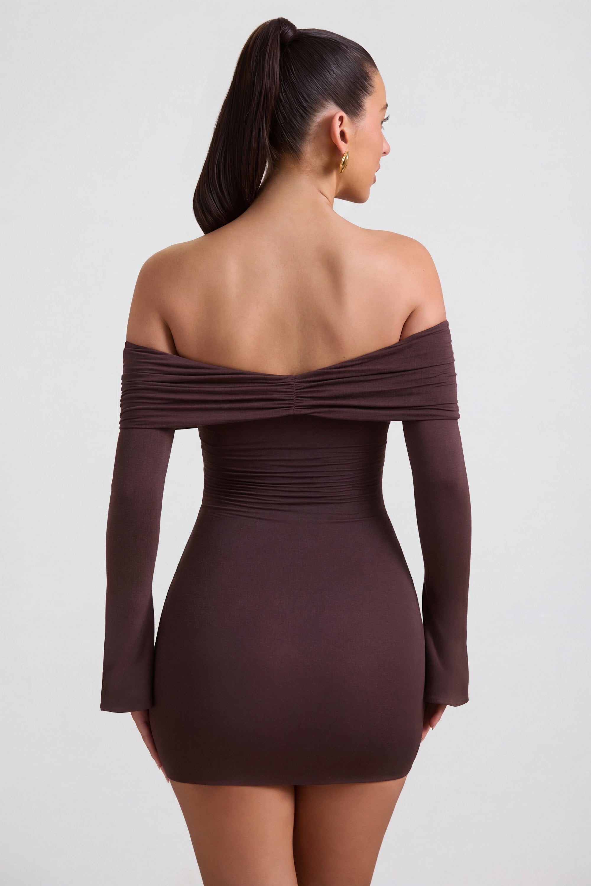 Thais Modal-Cashmere Blend Off-Shoulder Ruched Mini Dress in