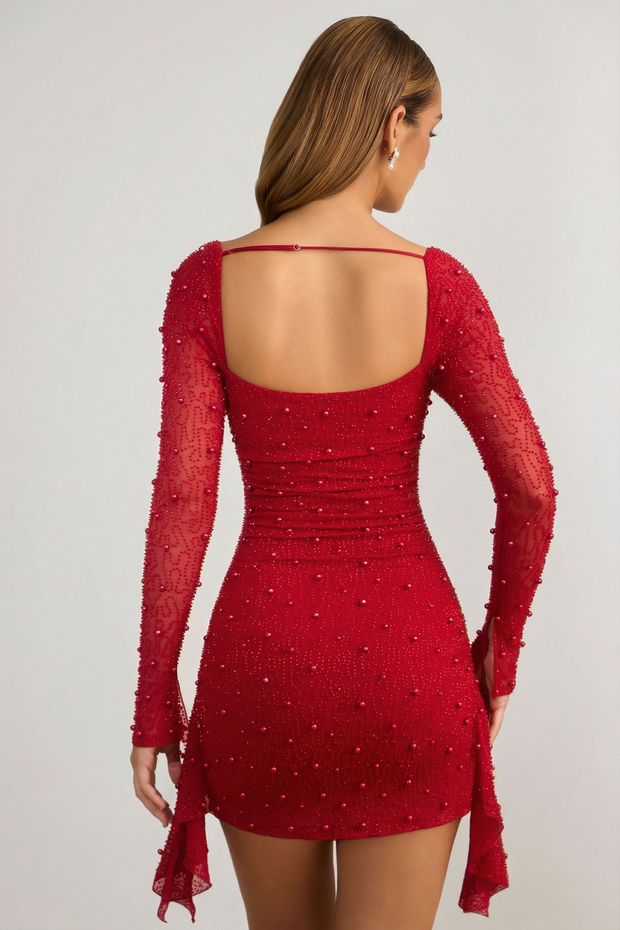 Embellished Cowl-Neck Draped Mini Dress in True Red | Oh Polly Embellished Cowl-Neck Draped Mini Dress in True Red | Oh Polly