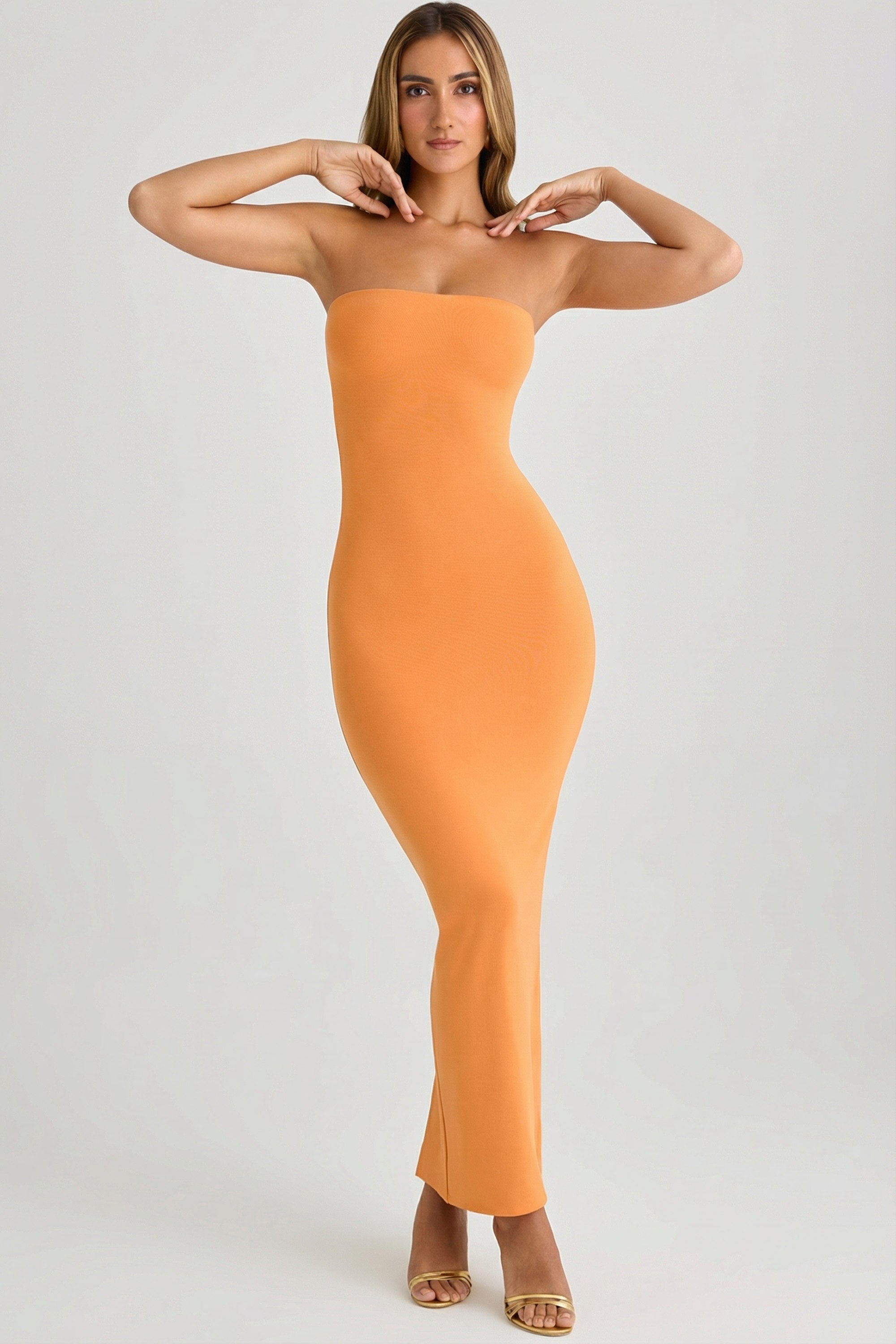 Kali Modal Bandeau Maxi Dress in Sunset Orange