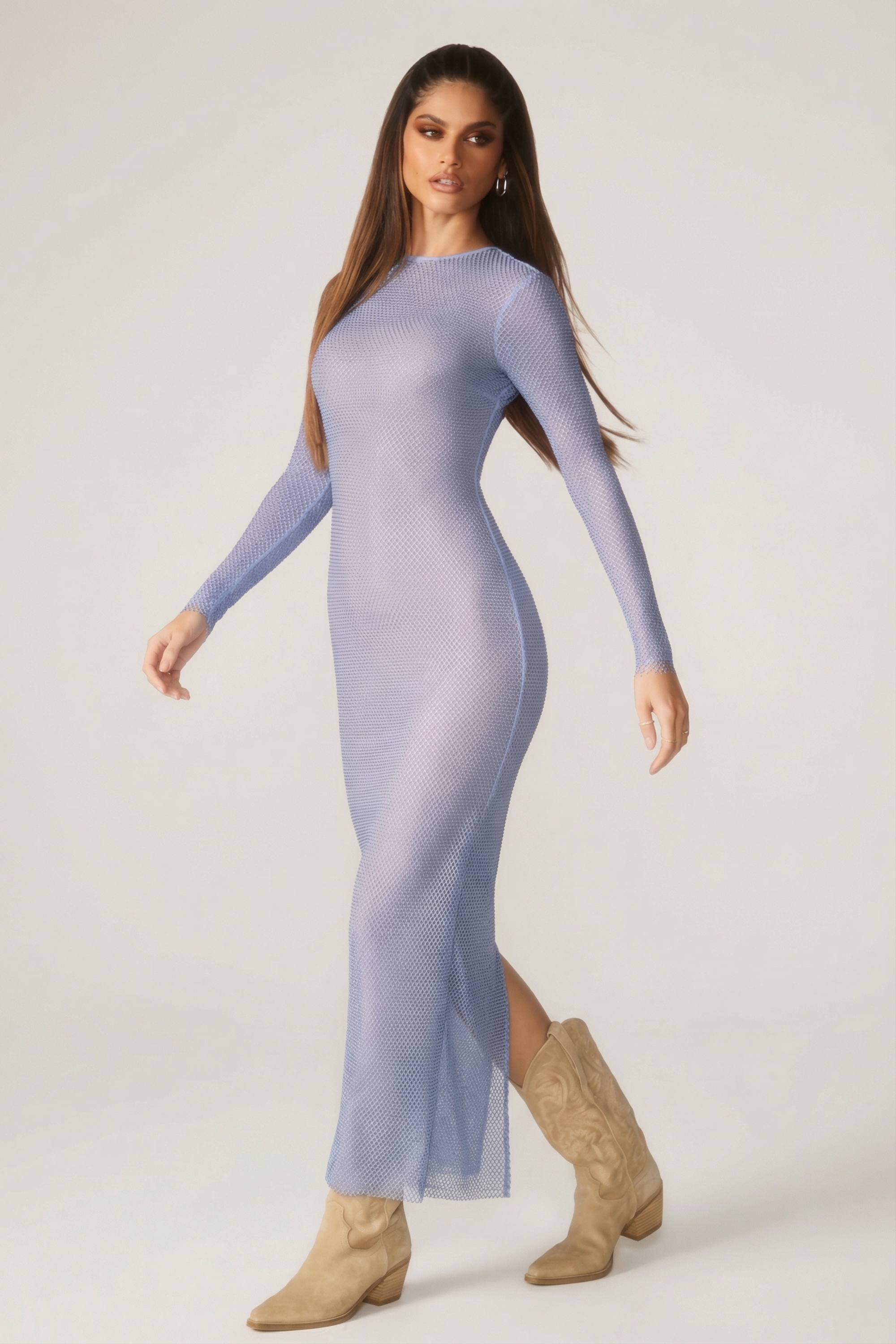 blue dress for baby girl Yasmin Embellished Long Sleeve Maxi Dress in Blue
