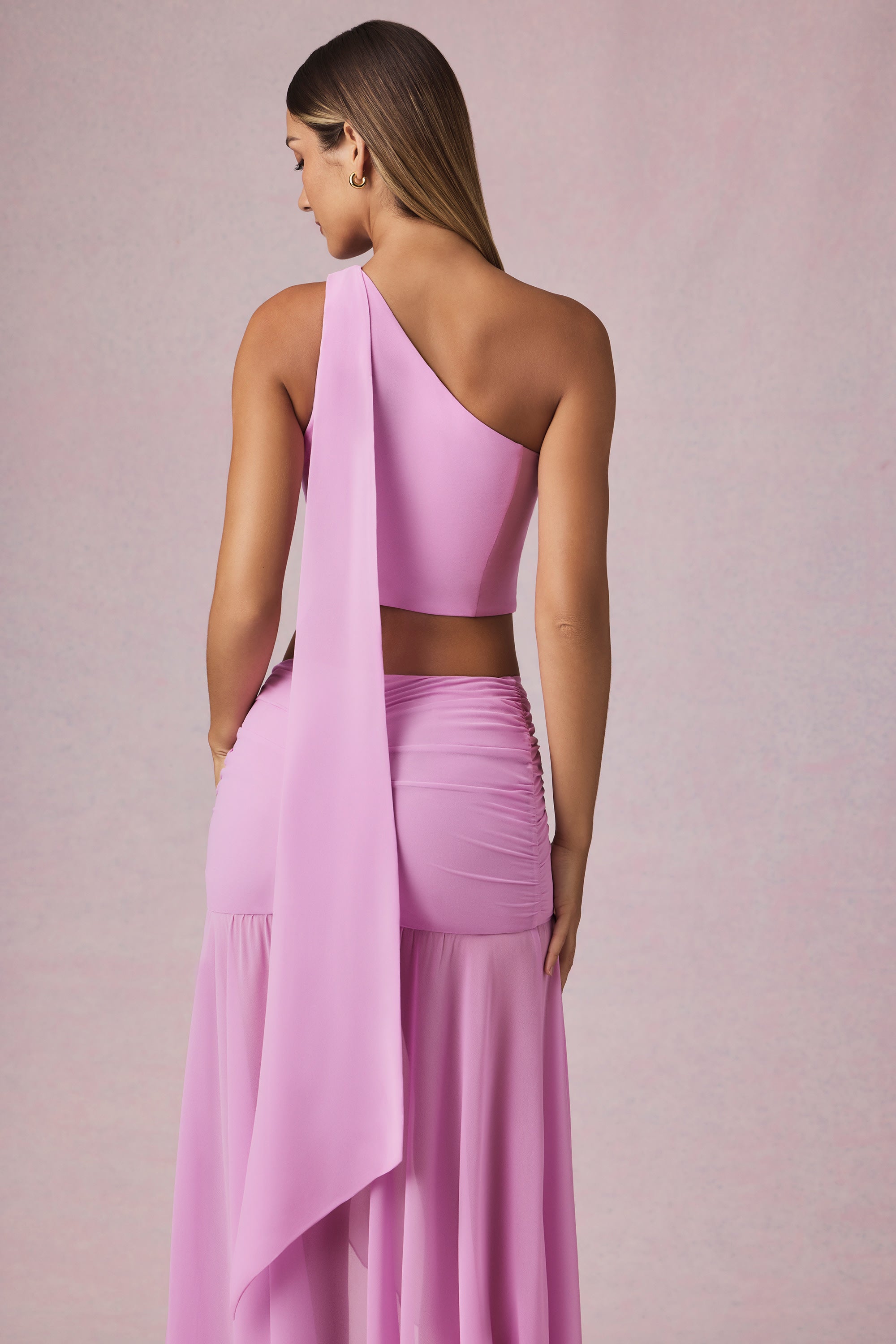 Rae Scarf-Detail One-Shoulder Top in Pink Orchid | Oh Polly