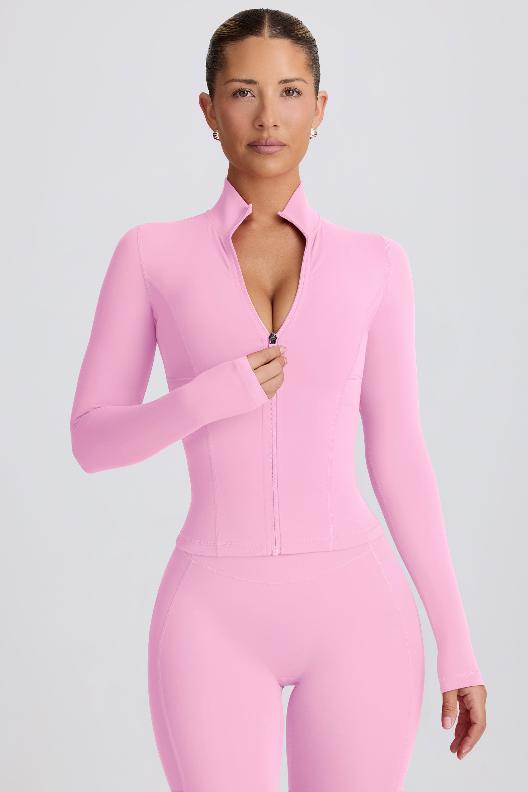 Soft Active Zip-Up Jacket in Baby Pink | Oh Polly