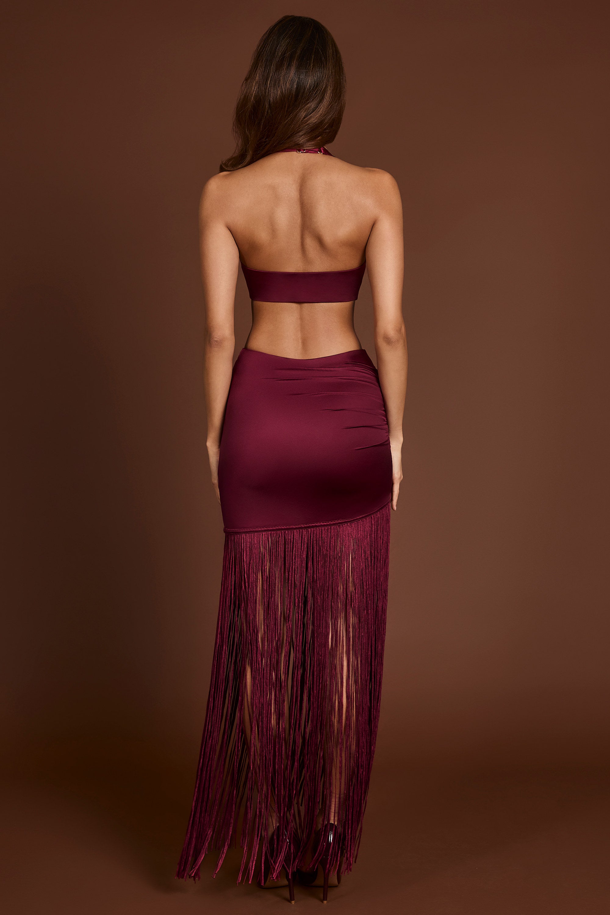 sachin and babi light blue dress Fringed Plunge-Neck Maxi Dress in Wine Red - 4