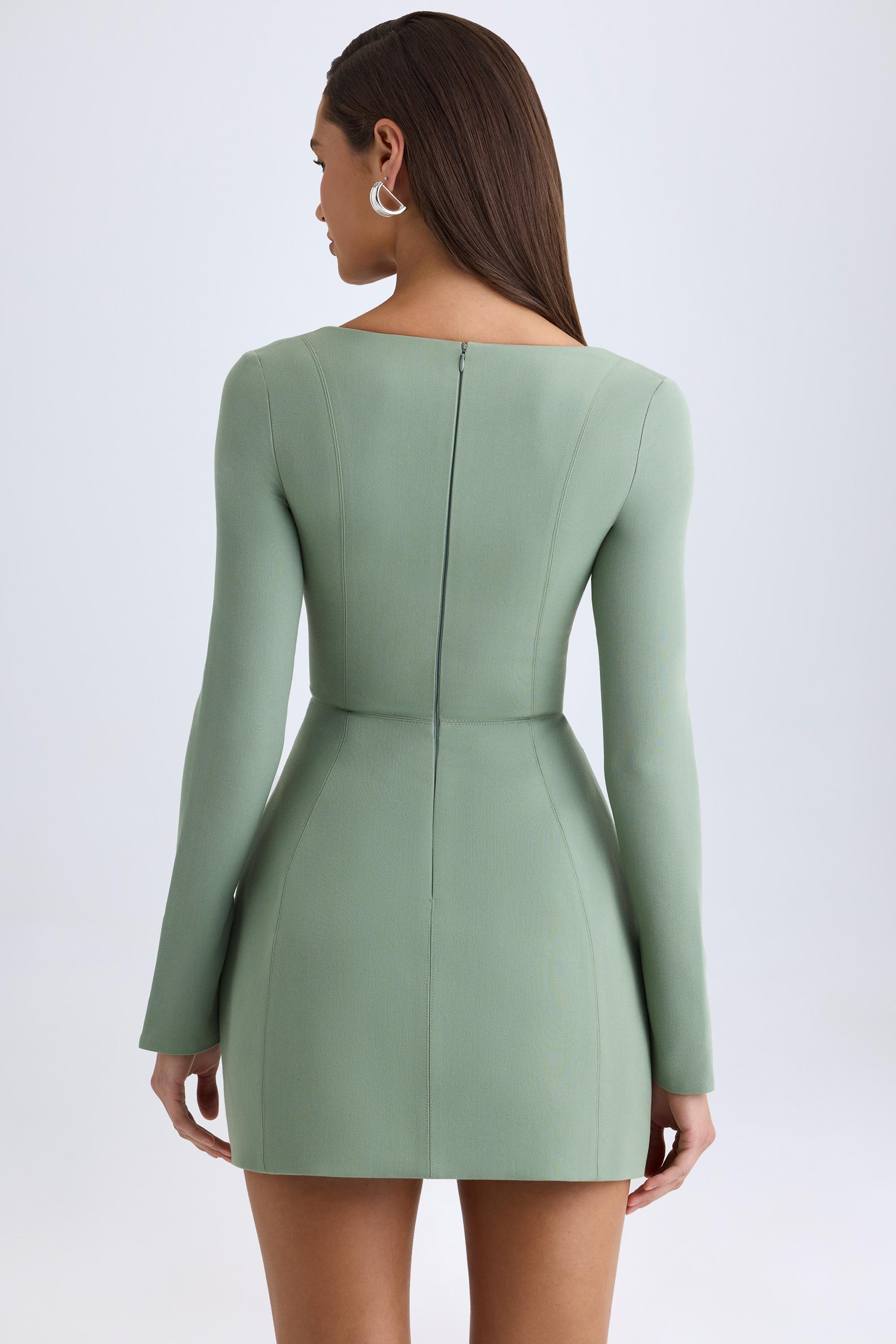 Square-Neck Structured Tulip Mini Dress in Khaki Green - 2 | Oh Polly Square-Neck Structured Tulip Mini Dress in Khaki Green - 2 | Oh Polly