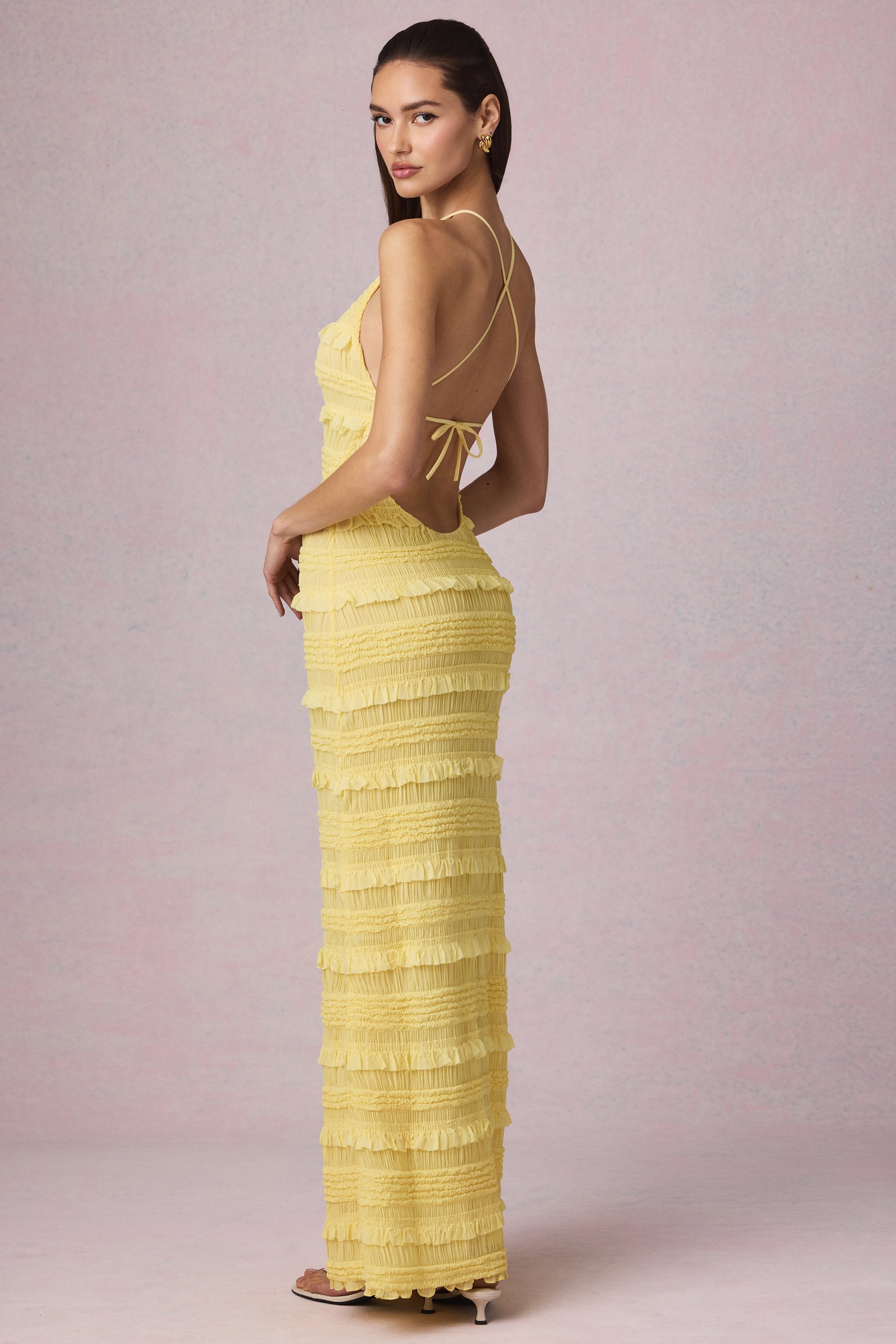 Ruffled Backless Halterneck Maxi Dress in Lemon Yellow - 12 | Oh Polly Ruffled Backless Halterneck Maxi Dress in Lemon Yellow - 12 | Oh Polly