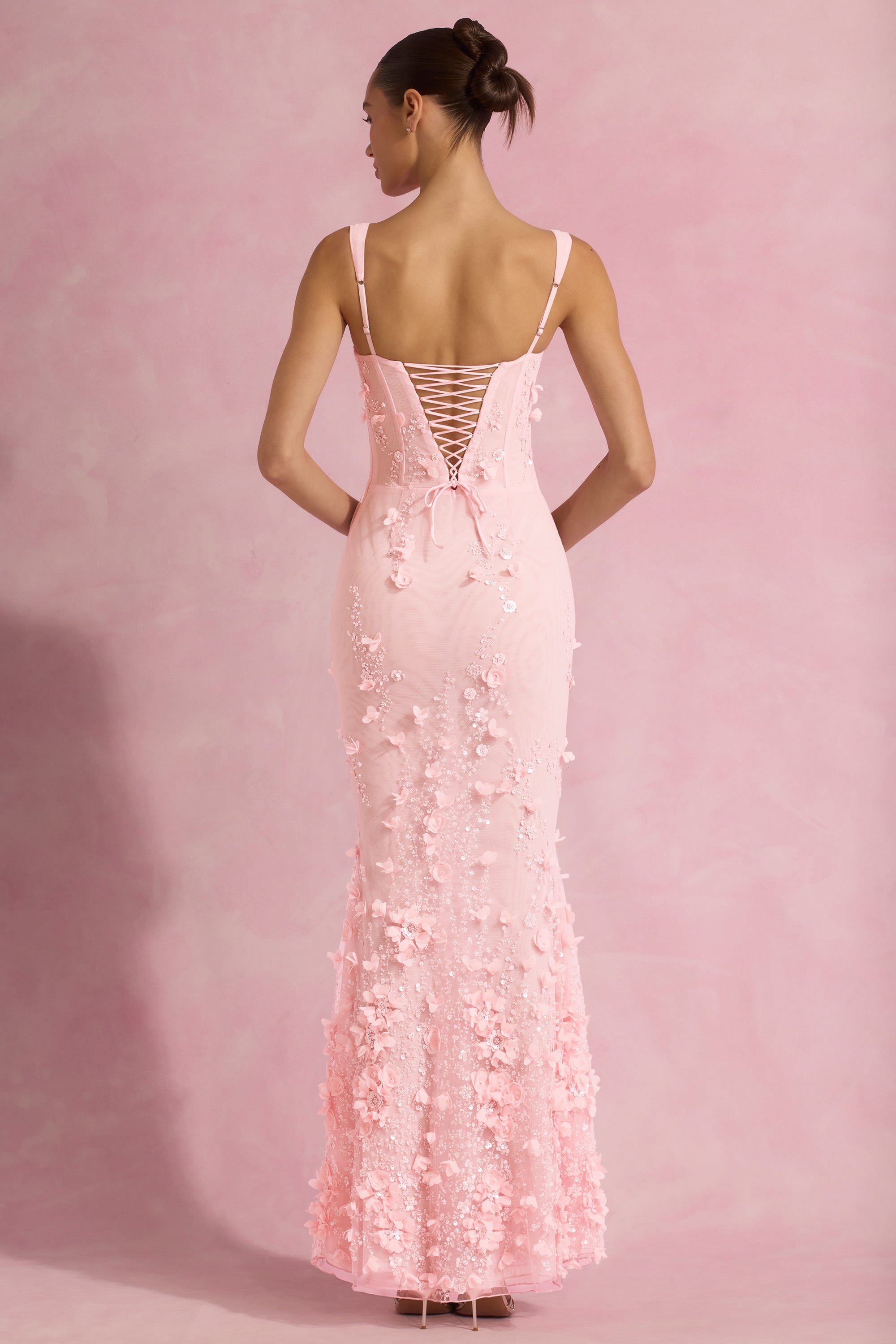 Vasanta Embellished Fishtail Corset Gown in Pink