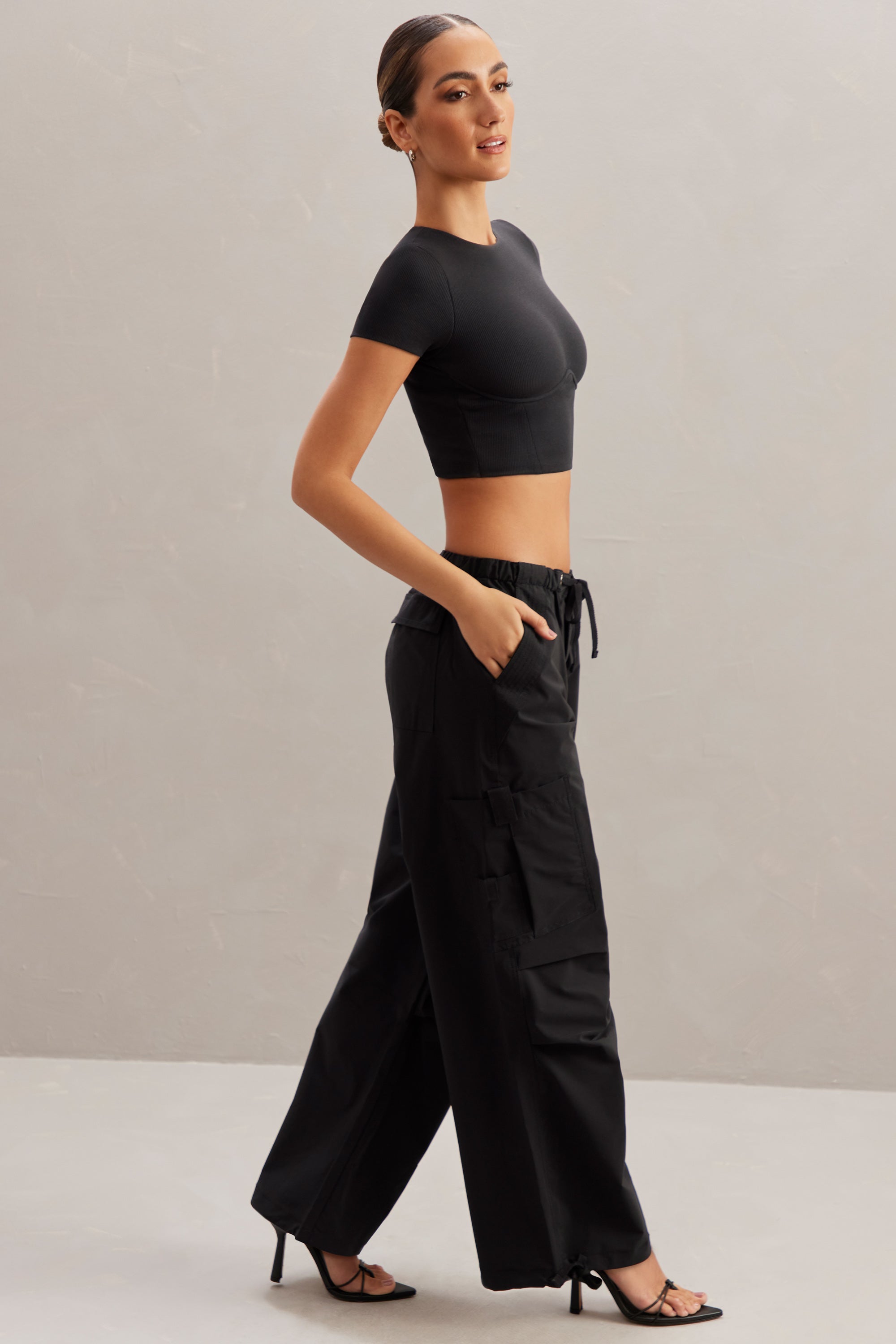 Oh Rori Cargo Trousers Wide in Leg | Black Polly