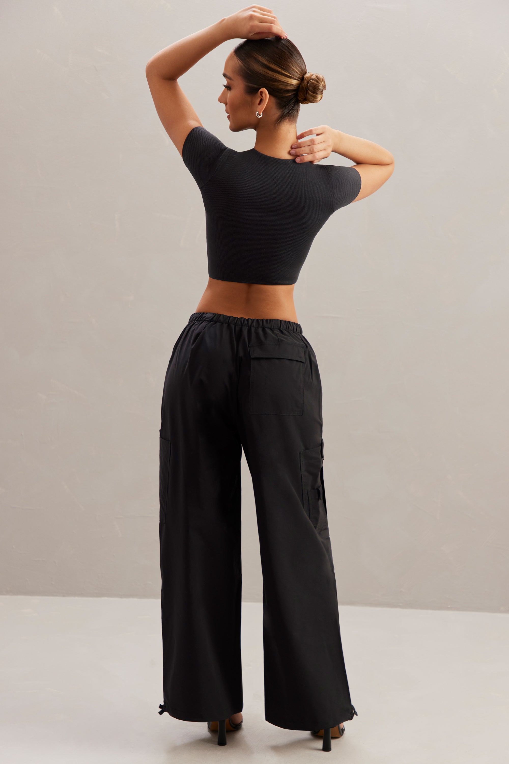 Rori Polly Black Wide Cargo Trousers in | Oh Leg