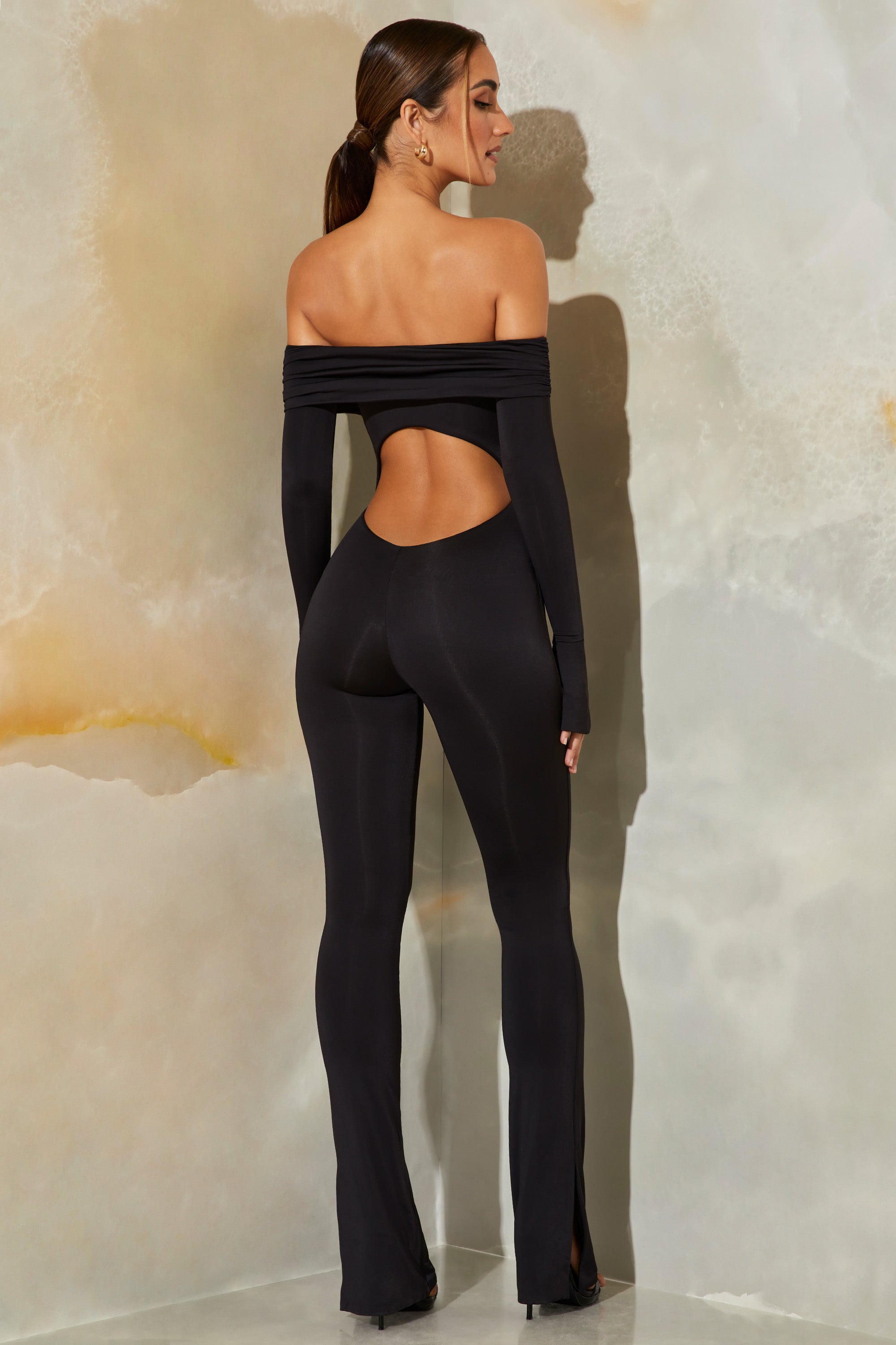Reeva Long Sleeve Open Back Jumpsuit in Black