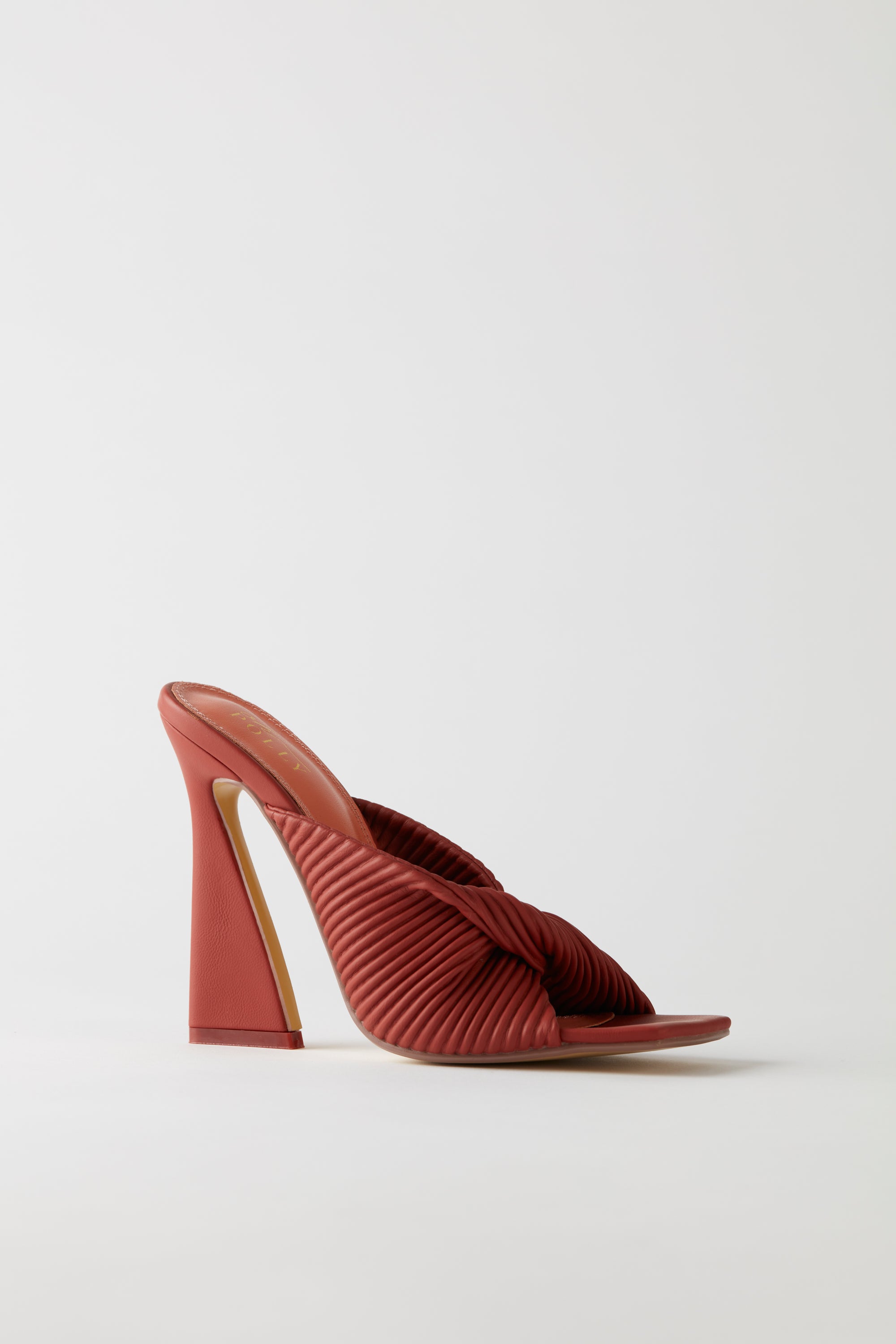 Hideaway Ribbed Leatherette Mule Heels in Terracotta | Oh Polly