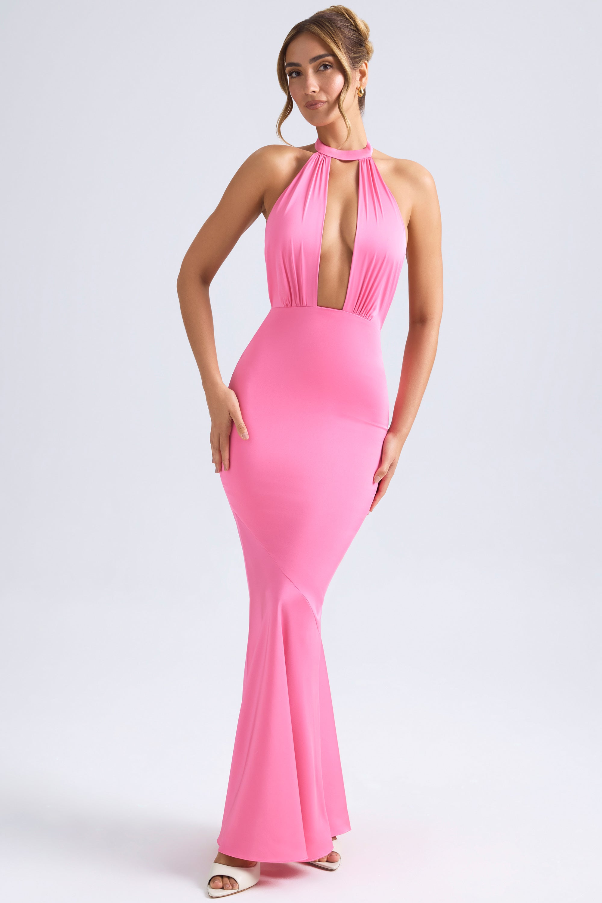 Halterneck Fishtail Gown in Hot Pink