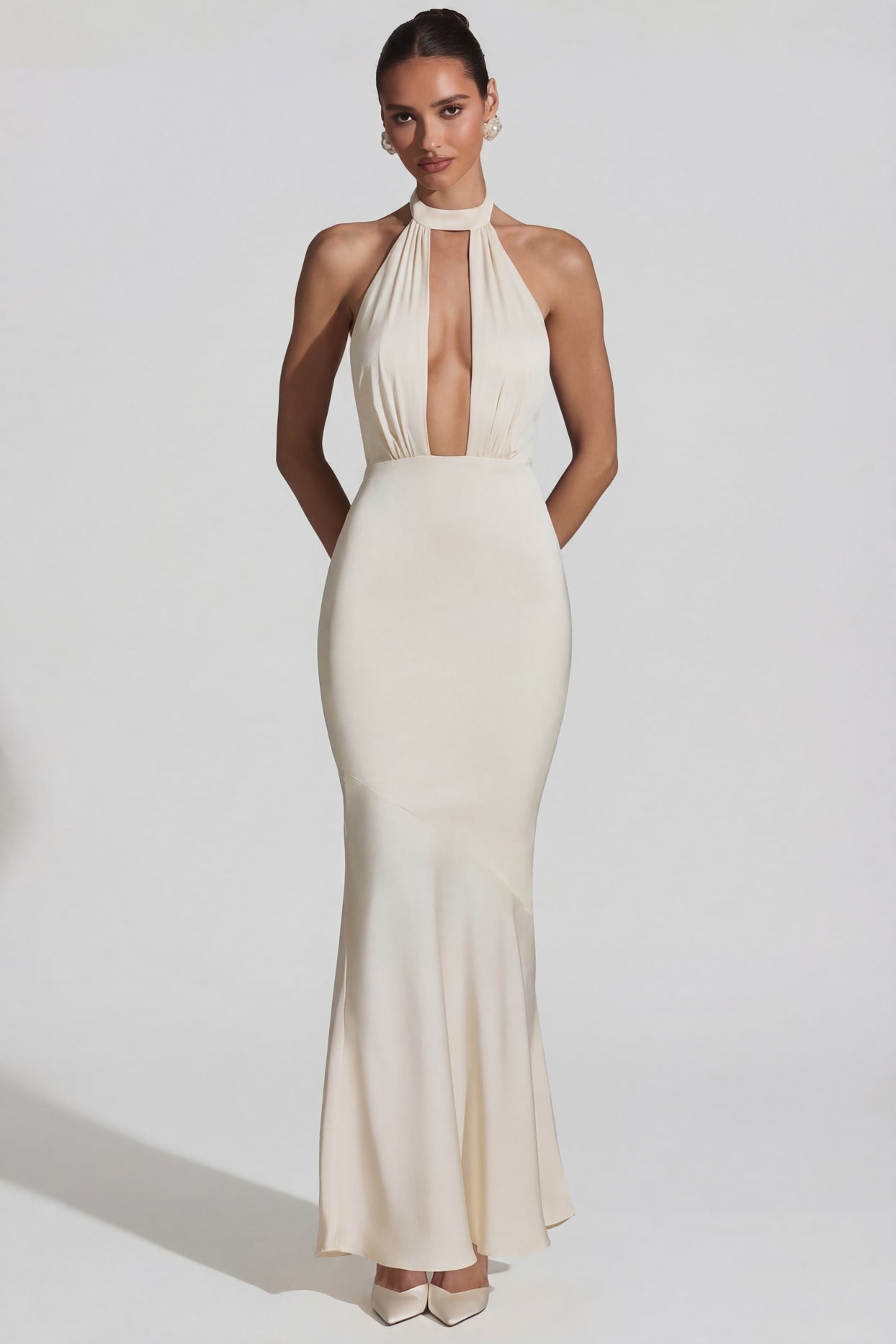 Backless Halterneck Fishtail Gown in Ivory - 7