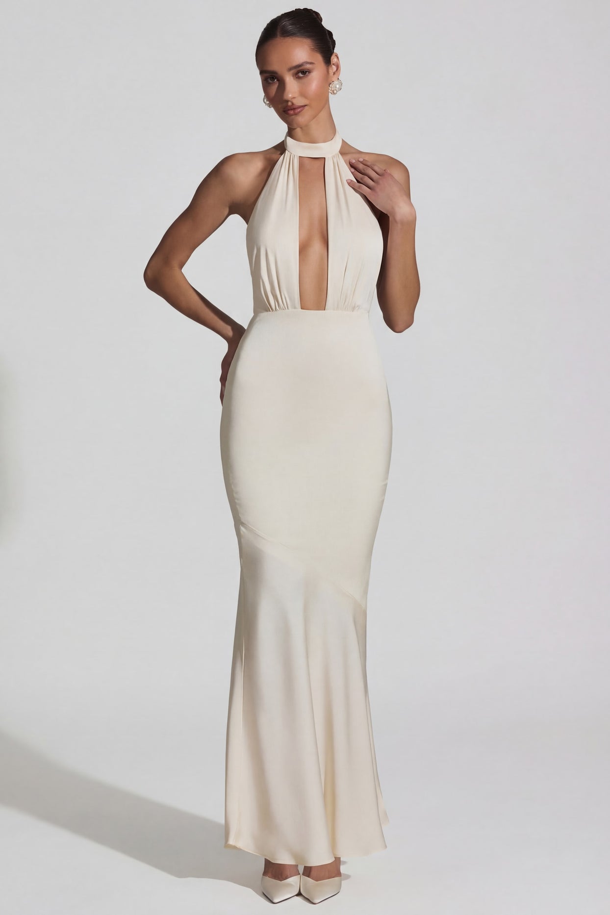 Backless Halterneck Fishtail Gown in Ivory - 5