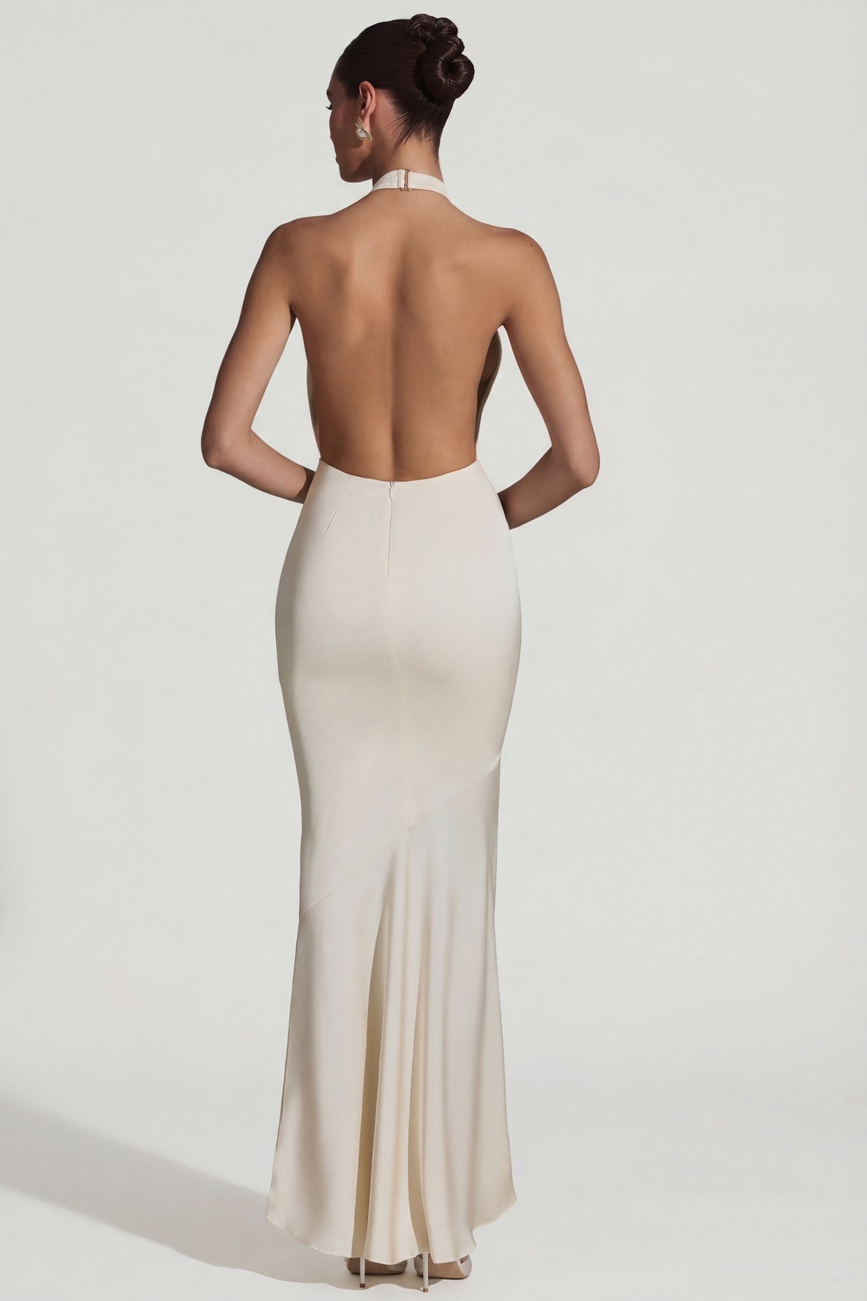 Backless Halterneck Fishtail Gown in Ivory - 6