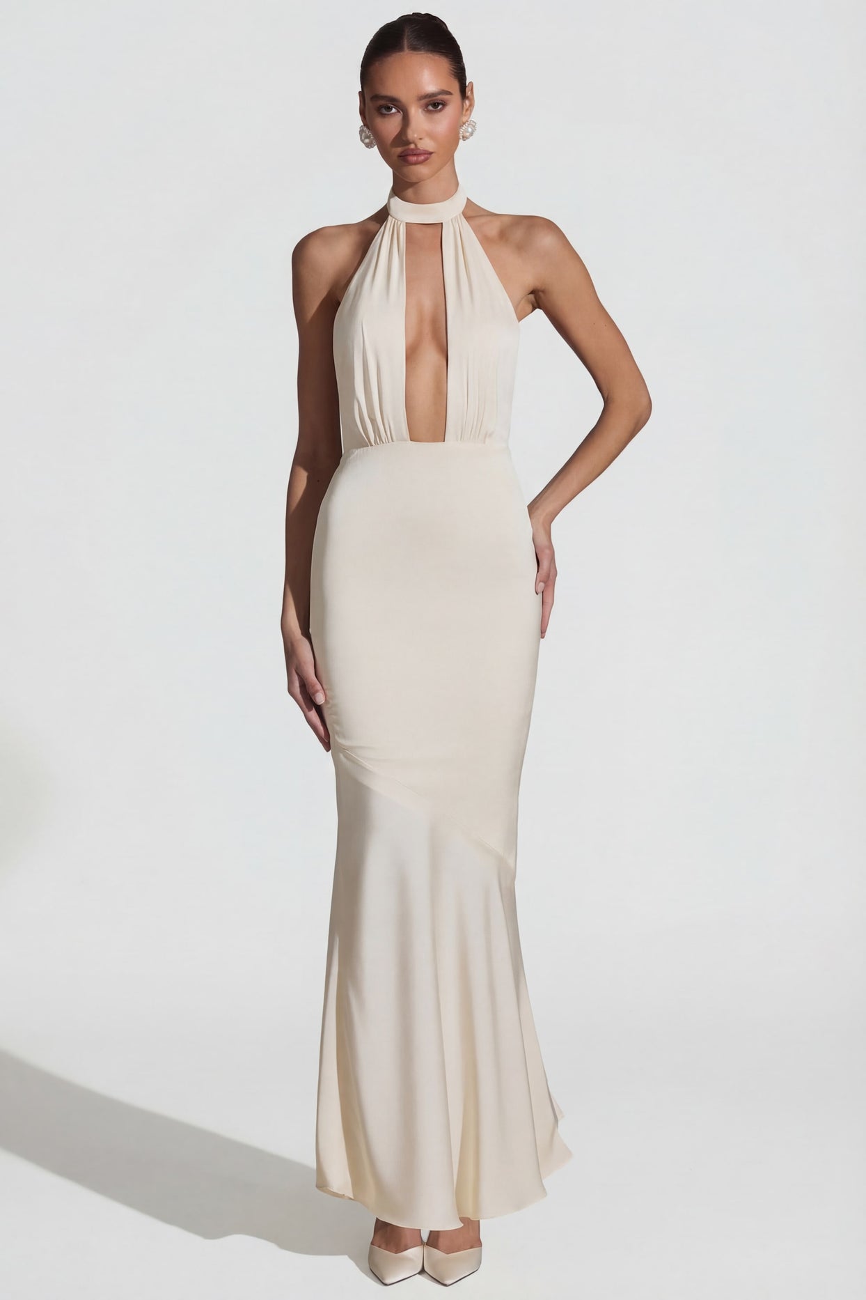 Backless Halterneck Fishtail Gown in Ivory - 9