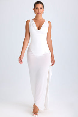 Ruffle-Trim Cowl-Neck Midaxi Dress in White