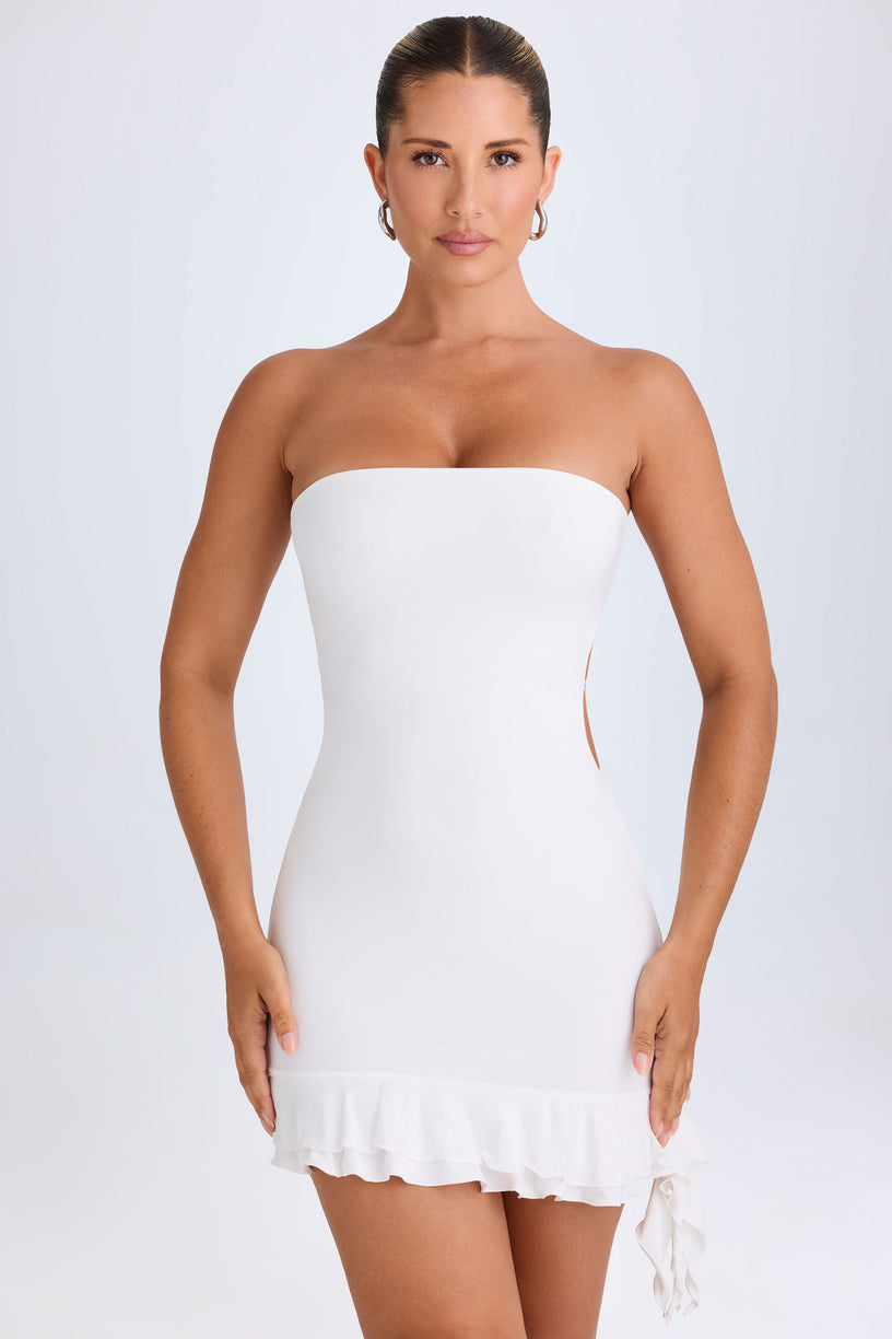Ruffle-Trim Cut-Out Bandeau Mini Dress in White - 1