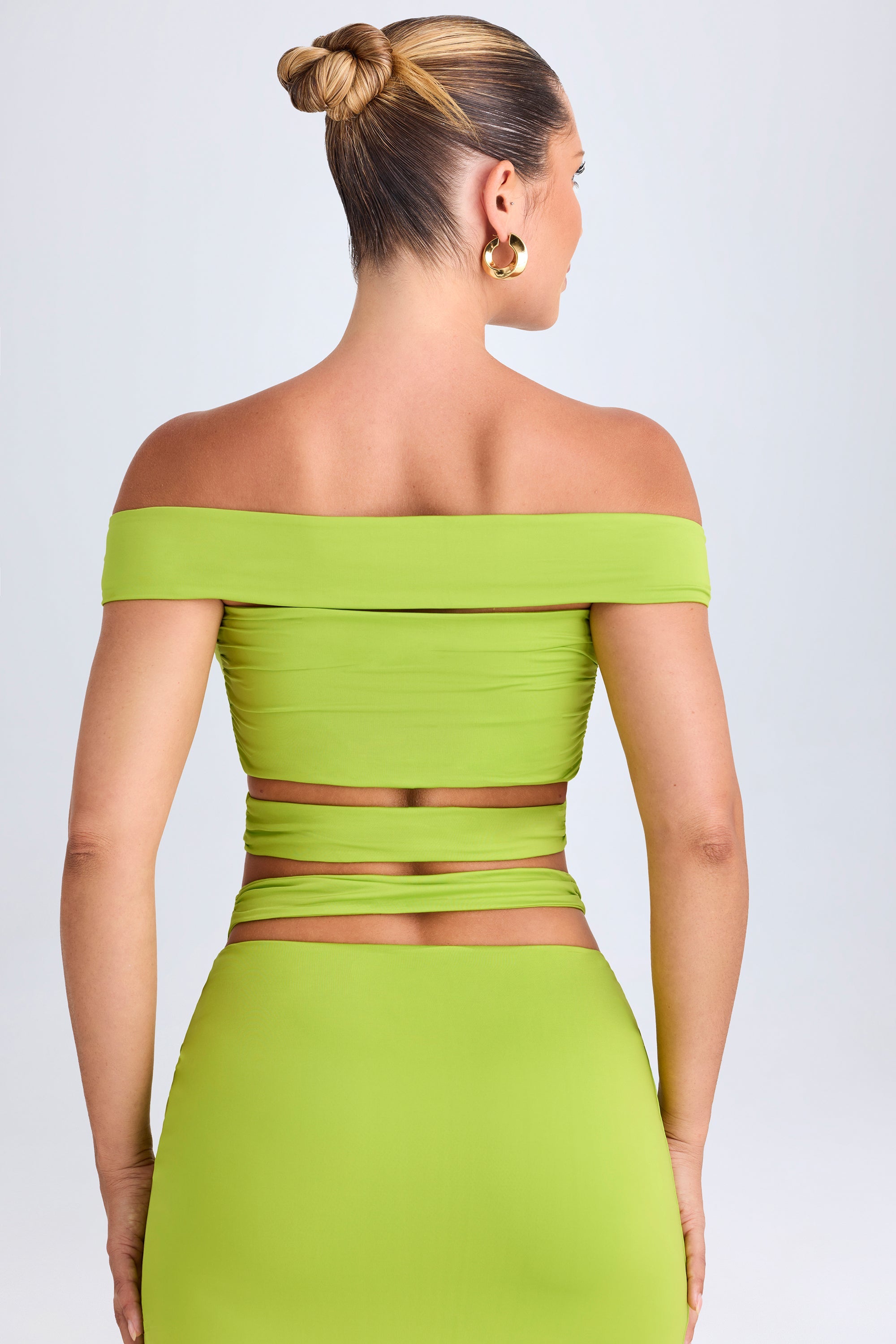 Cut-Out Off-Shoulder Crop Top in Lime Green