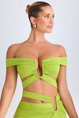 Cut-Out Off-Shoulder Crop Top in Lime Green