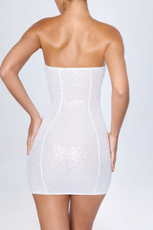embellished lace bandeau mini dress Embellished Bandeau Mini Dress in White - 12