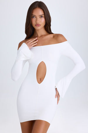 Madelina Off-Shoulder Cut-Out Mini Dress in White | Oh Polly Madelina Off-Shoulder Cut-Out Mini Dress in White | Oh Polly