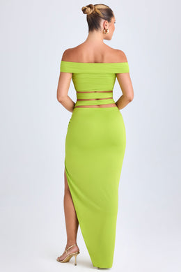 Asymmetric Cut-Out Maxi Skirt in Lime Green