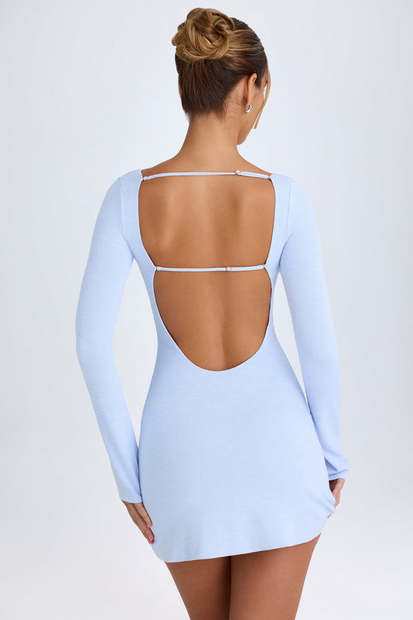 Cut-Out Long-Sleeve Mini Dress in Periwinkle Blue - 2