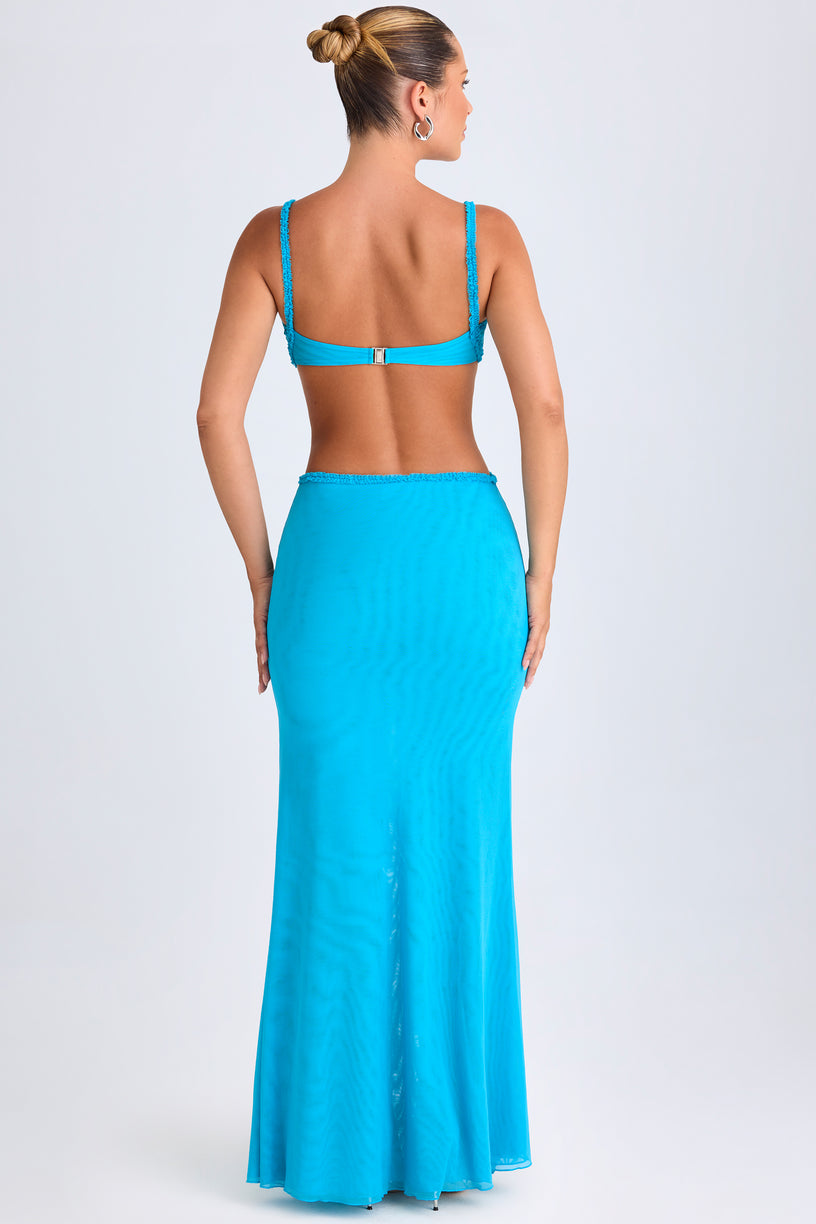 Ruffle-Appliqué Cut-Out Maxi Dress in Aqua Blue - 2