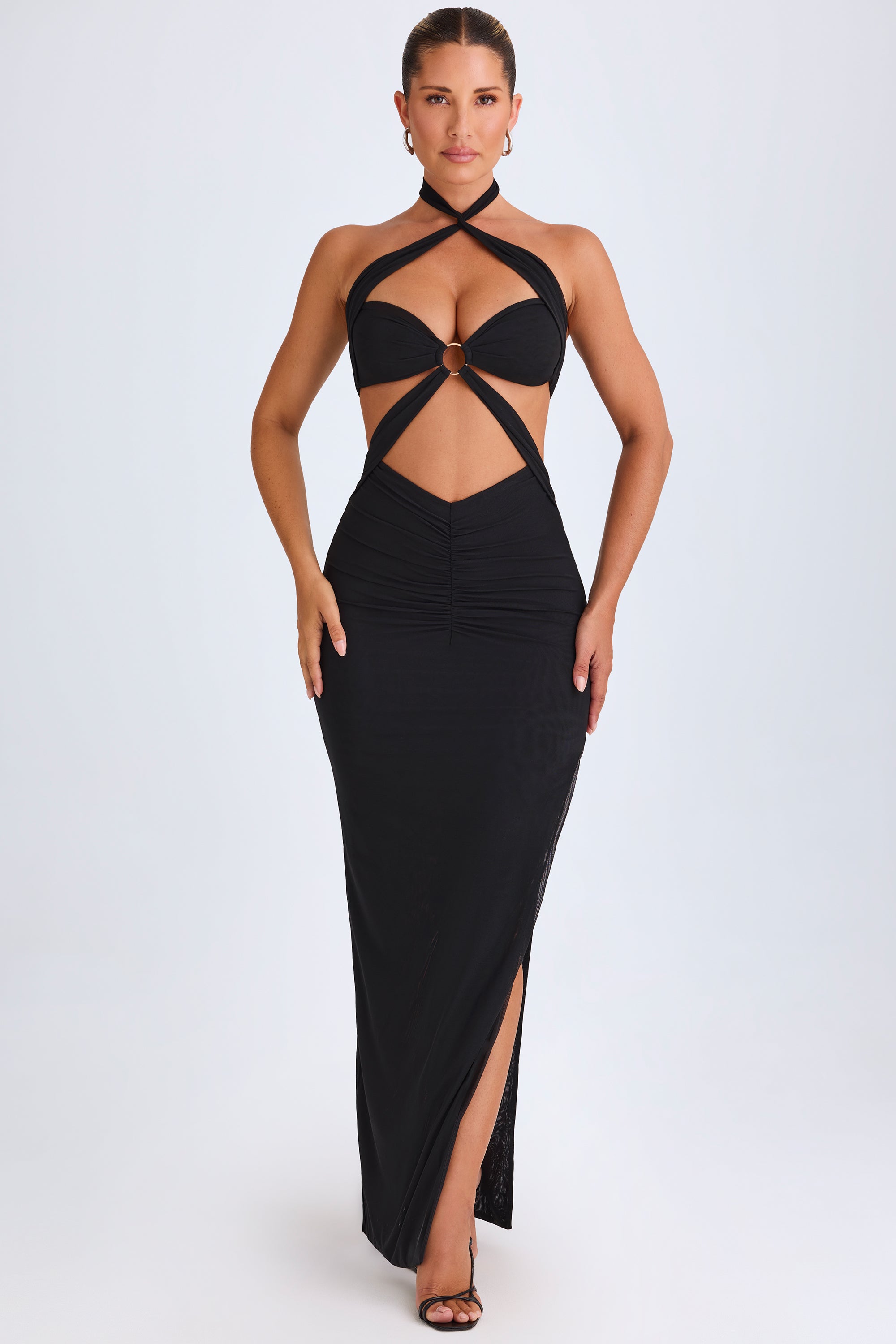 Hardware Detail Cut-Out Halterneck Maxi Dress in Black - XS | Oh Polly Hardware Detail Cut-Out Halterneck Maxi Dress in Black - XS | Oh Polly