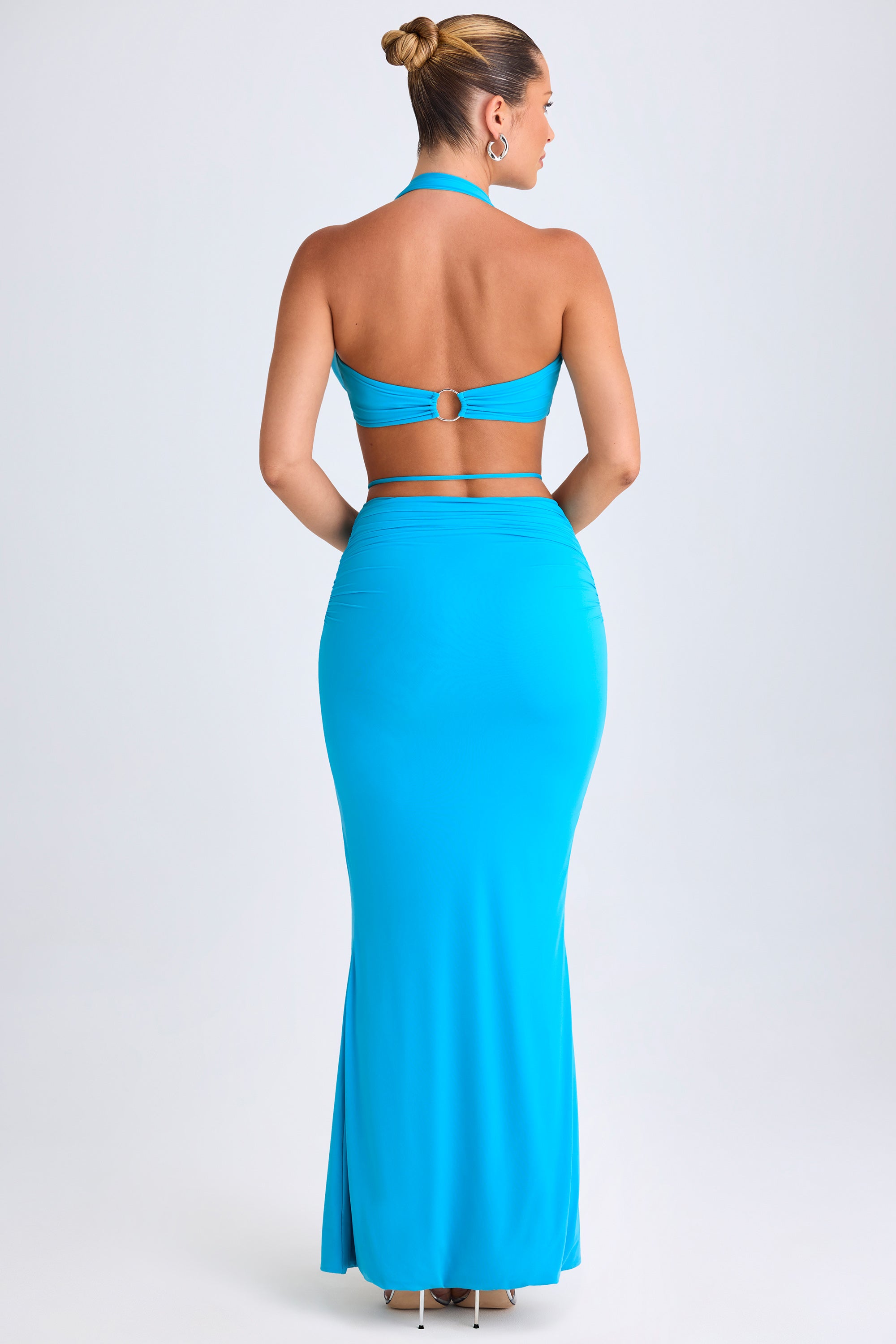 Hardware-Detail Mid-Rise Maxi Skirt in Aqua Blue