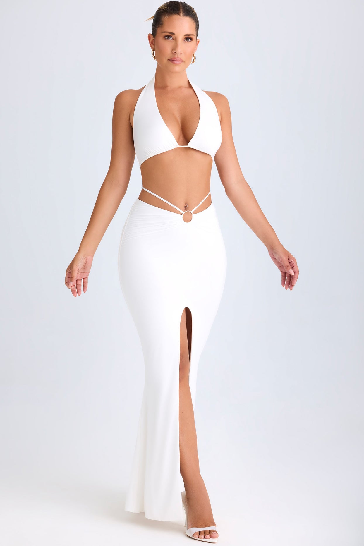 Hardware-Detail Mid-Rise Maxi Skirt in White