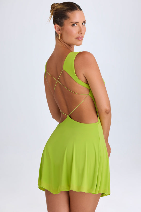 Plunge Cut-Out Mini Dress in Lime Green