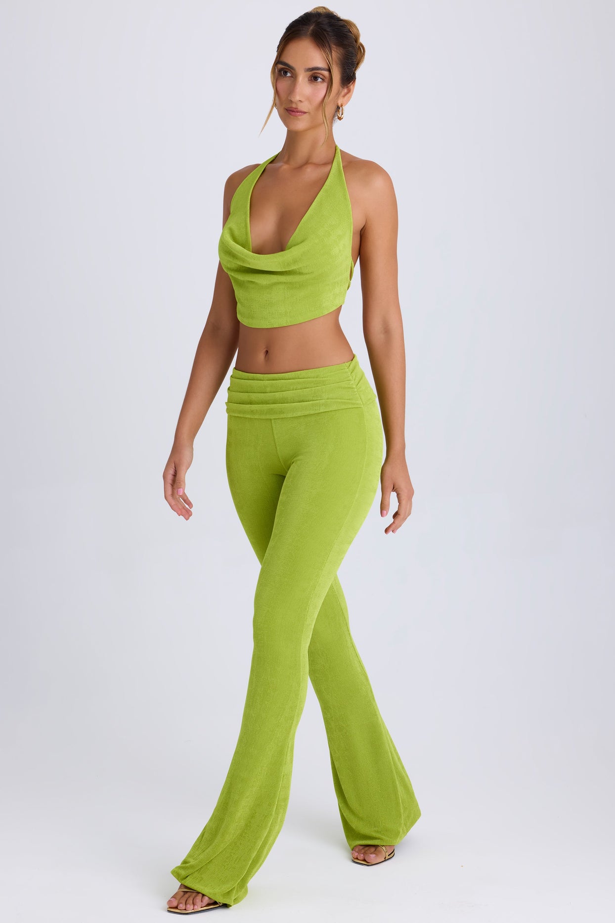 Petite Ruched Mid-Rise Trousers in Pear Green