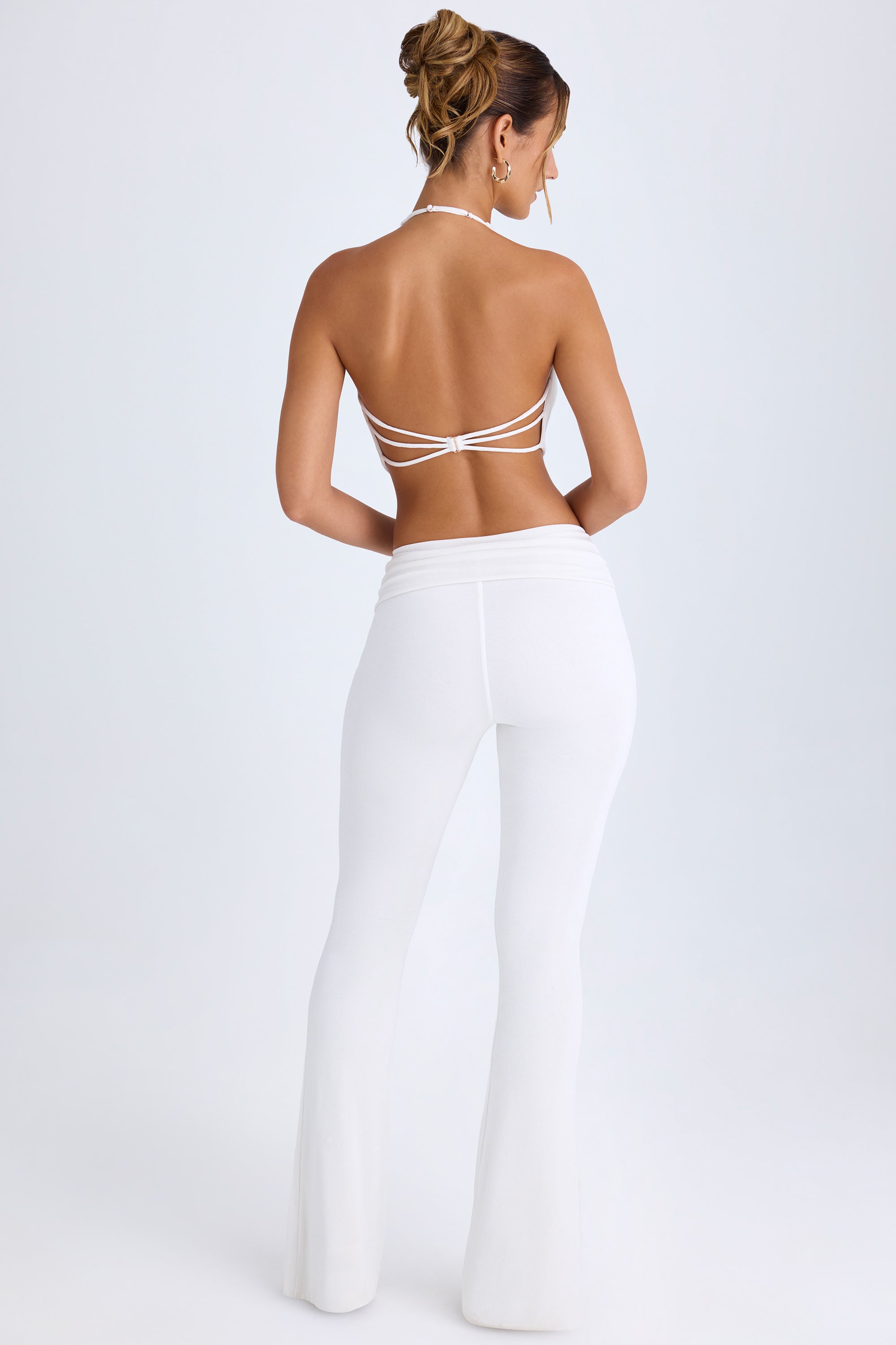 Petite Ruched Mid-Rise Trousers in White