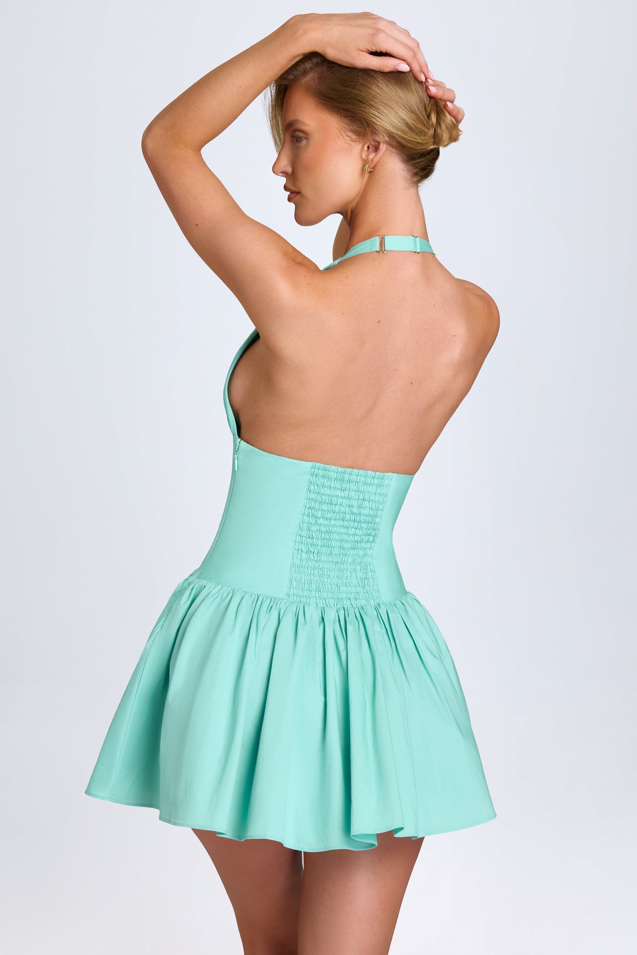 Pintucked Halterneck Mini Dress in Sea Green