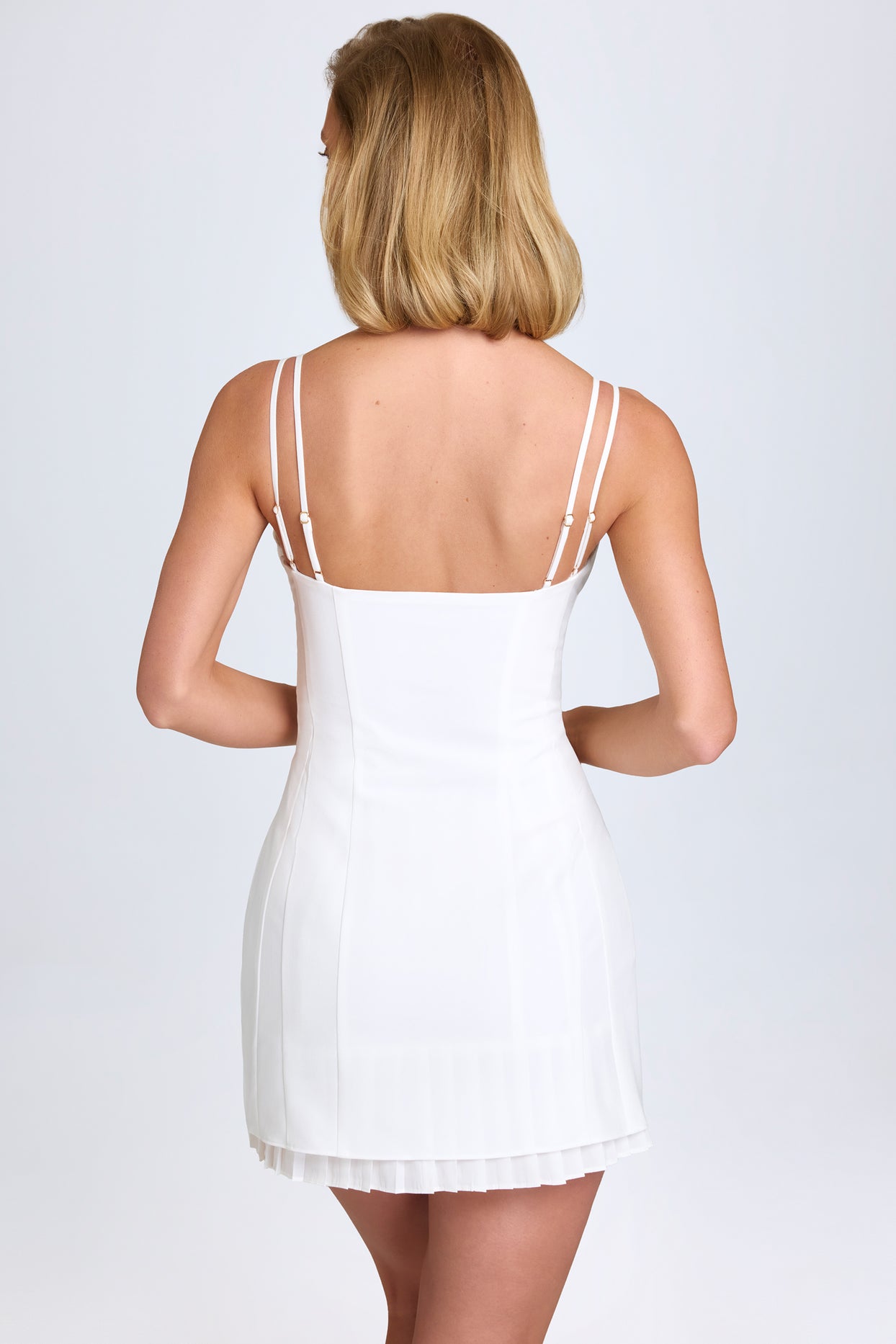 Bow-Detail Pleated Mini Dress in White