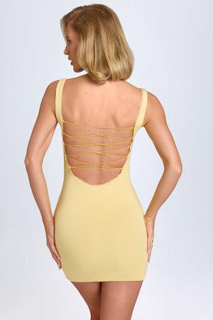 Modal Lace-Trim Bodycon Mini Dress in Pastel Yellow - XXL | Oh Polly Modal Lace-Trim Bodycon Mini Dress in Pastel Yellow - XXL | Oh Polly