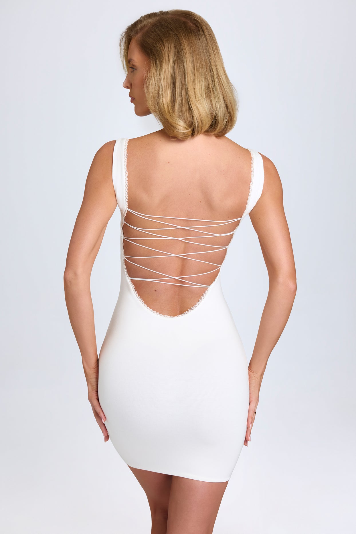 Modal Lace-Trim Bodycon Mini Dress in White
